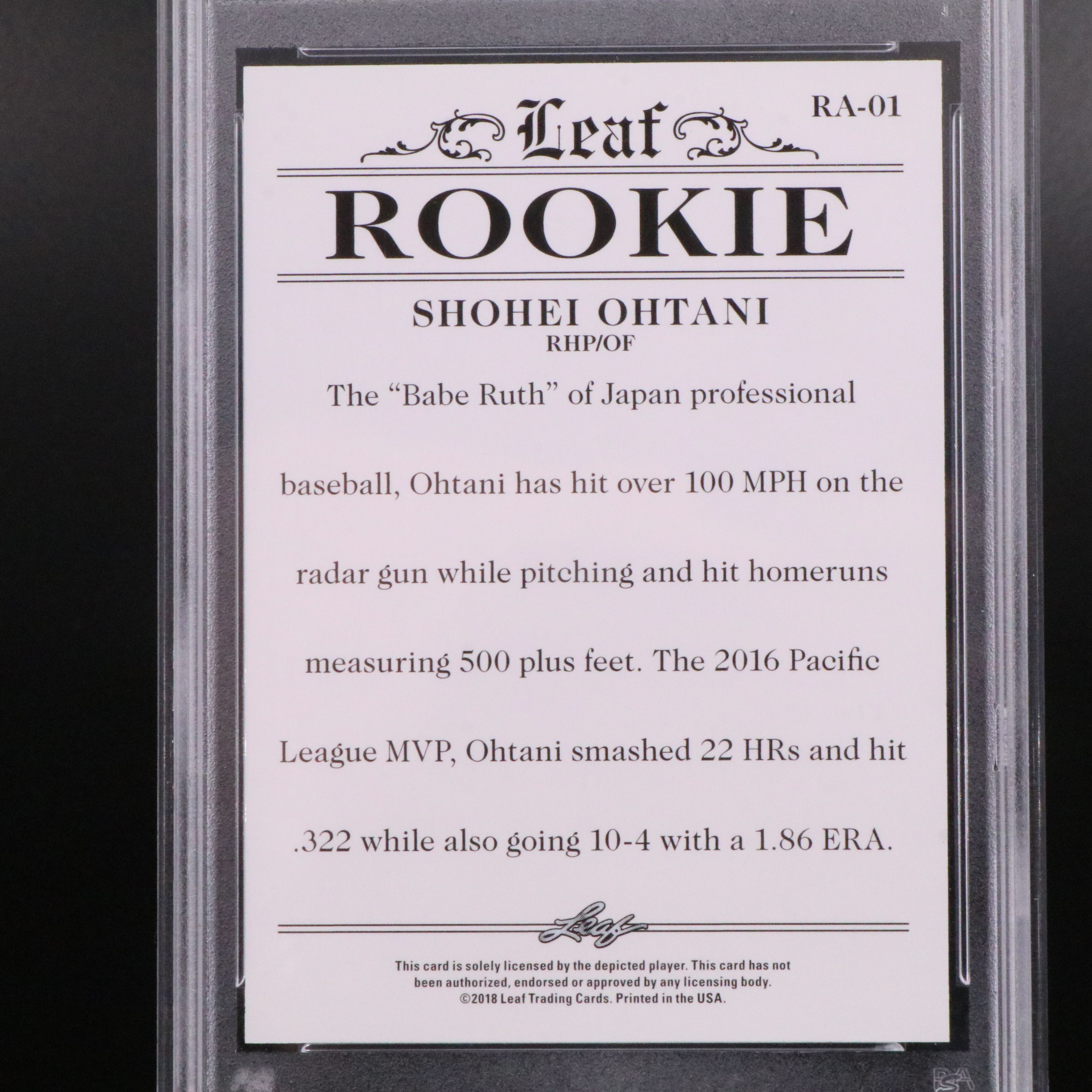 2018 Leaf Shohei Ohtani Rookie Baseball Card Graded PSA 10