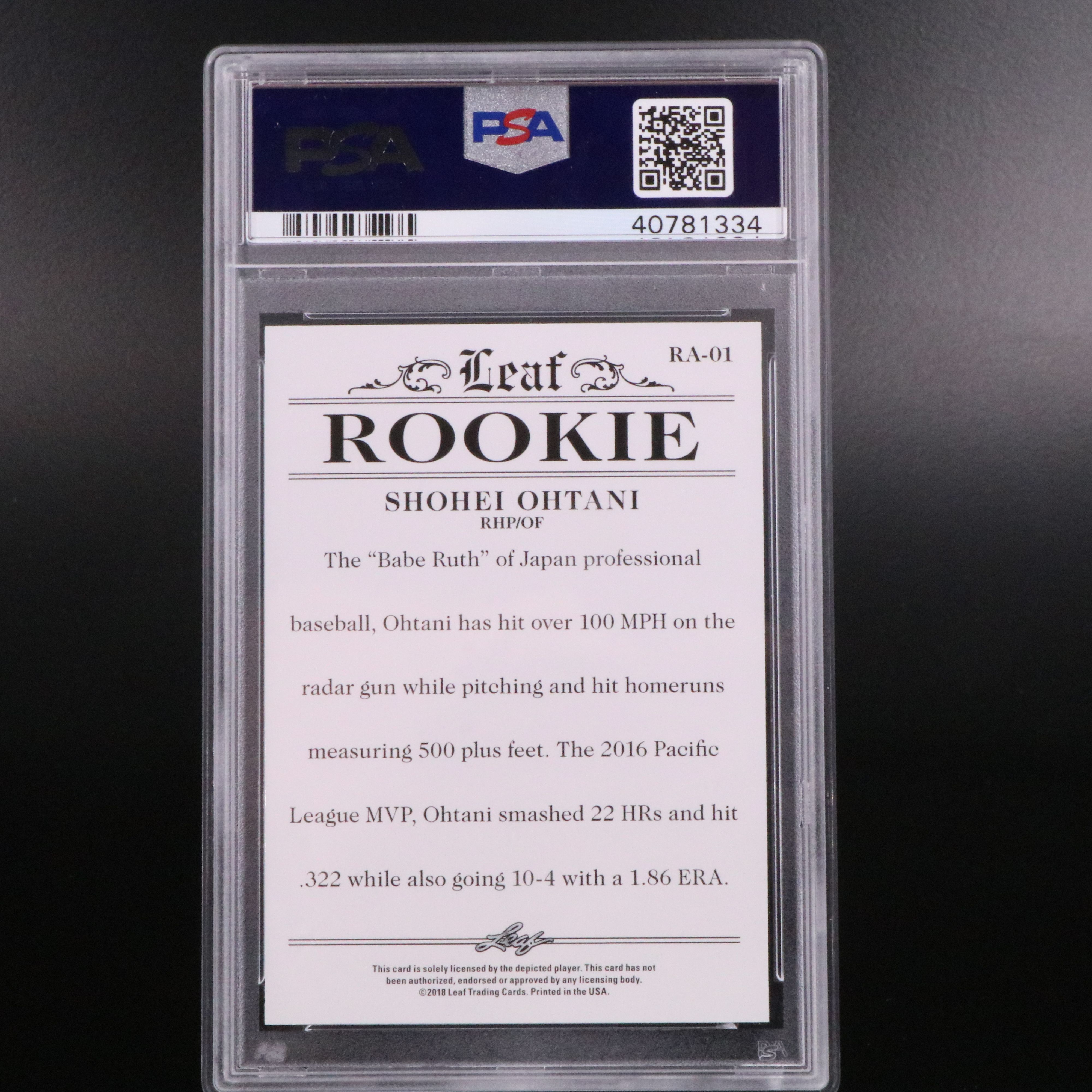 2018 Leaf Shohei Ohtani Rookie Baseball Card Graded PSA 10