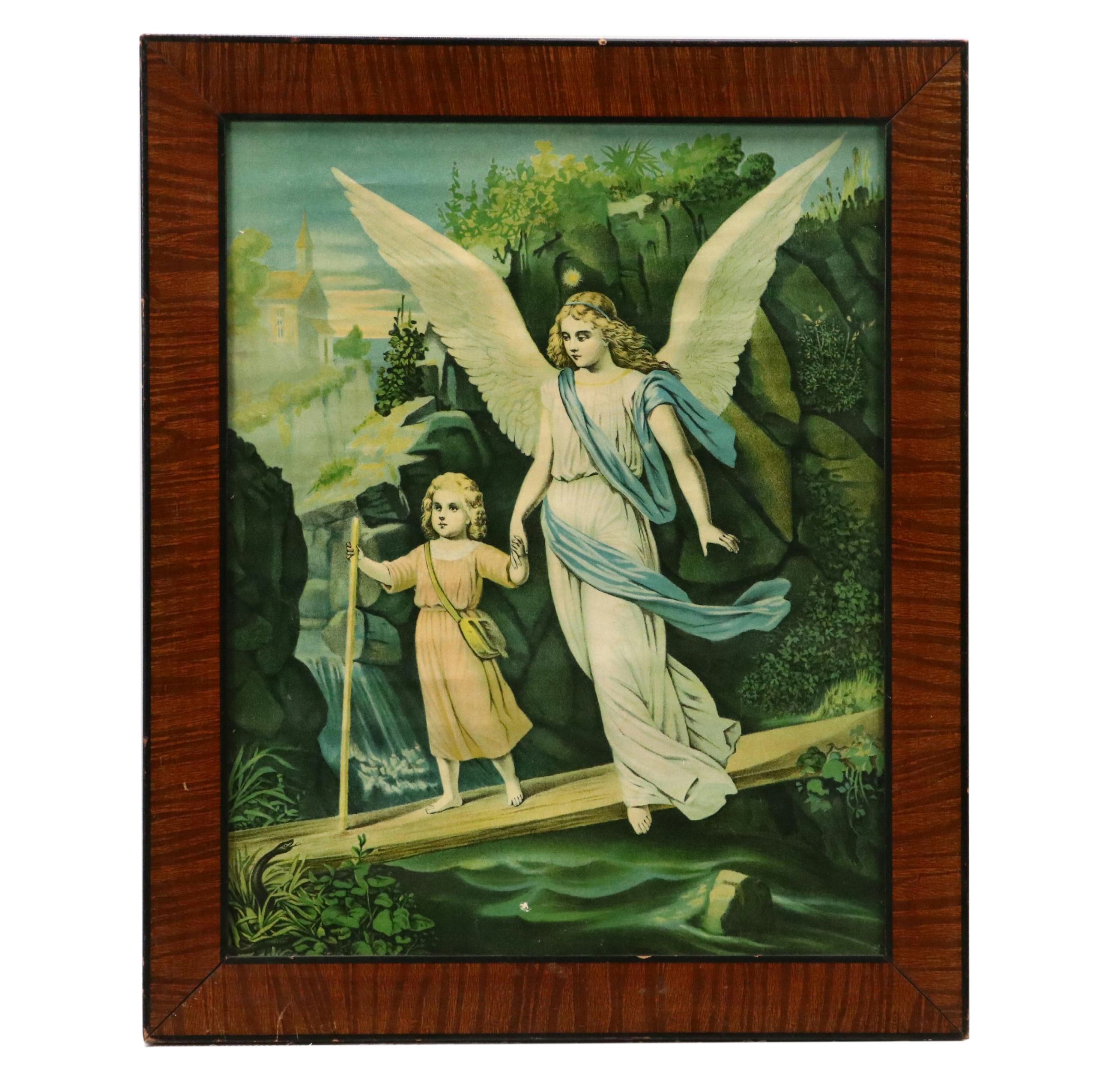 Victorian Chromolithograph "The Holy Guardian," Circa 1900