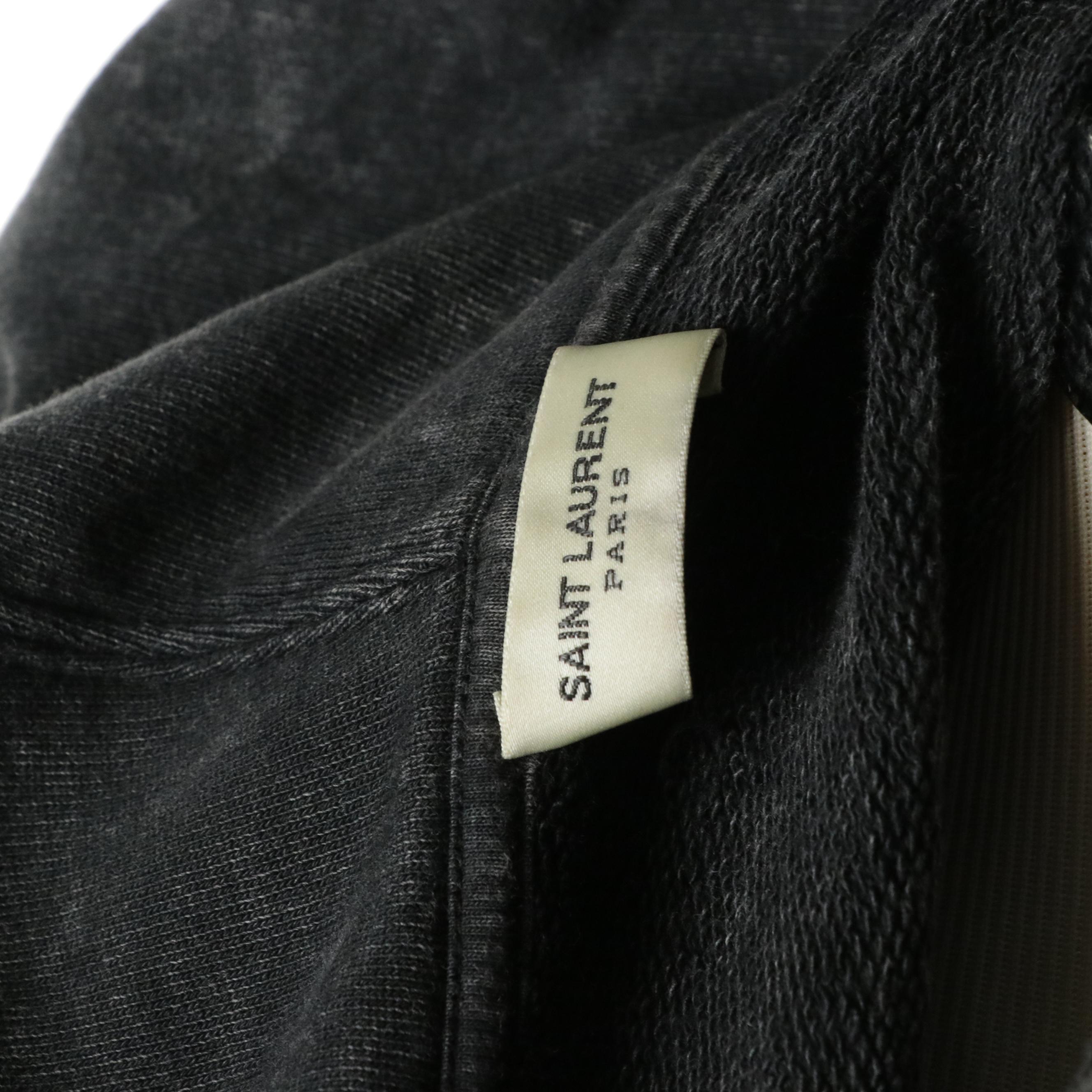 Men's Saint Laurent Grey Logo Printed Stone Washed and Distressed Cotton Hoodie