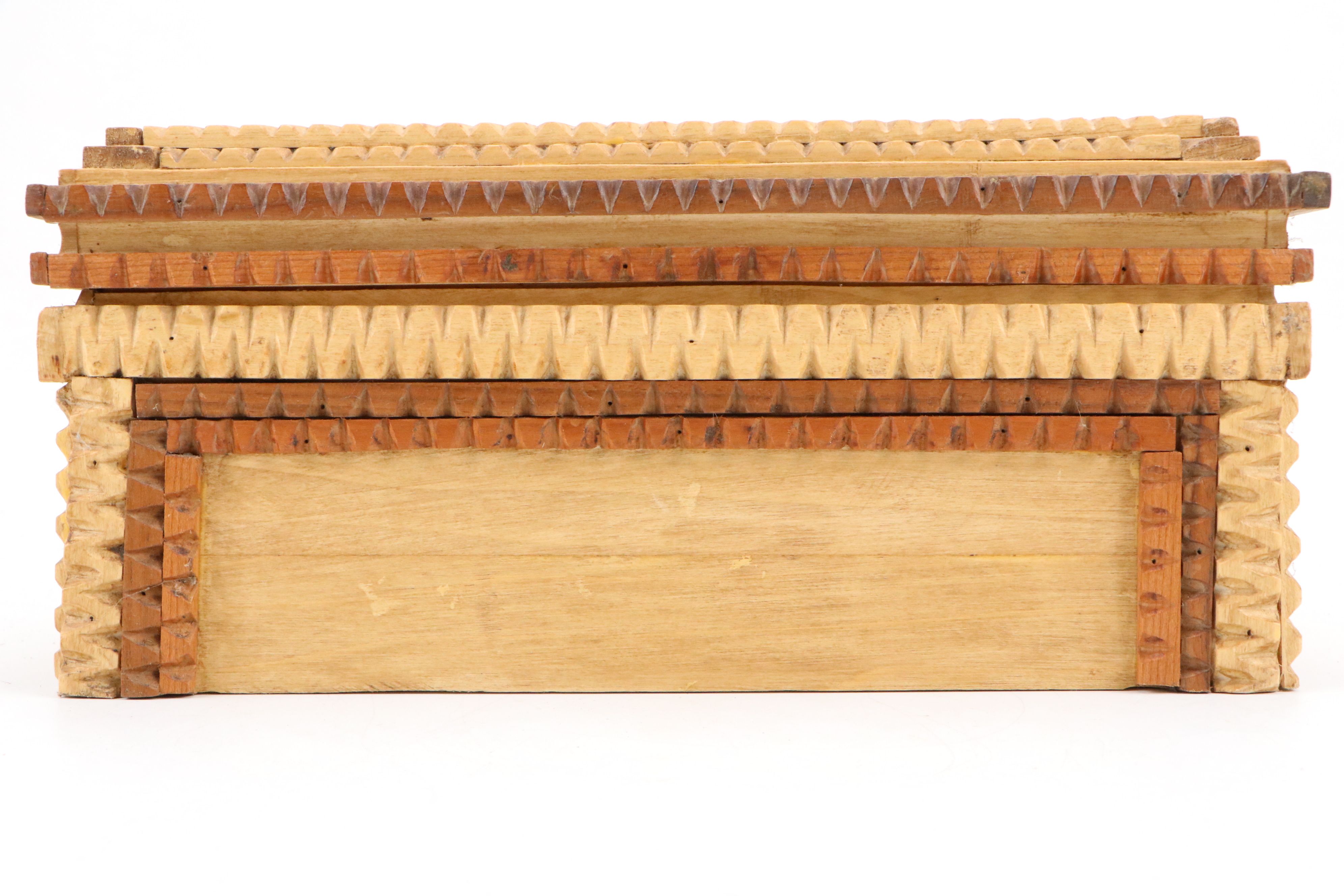 Robert Beaven Hand-Carved Wood and Stone Tramp Art Box, Early 20th Century