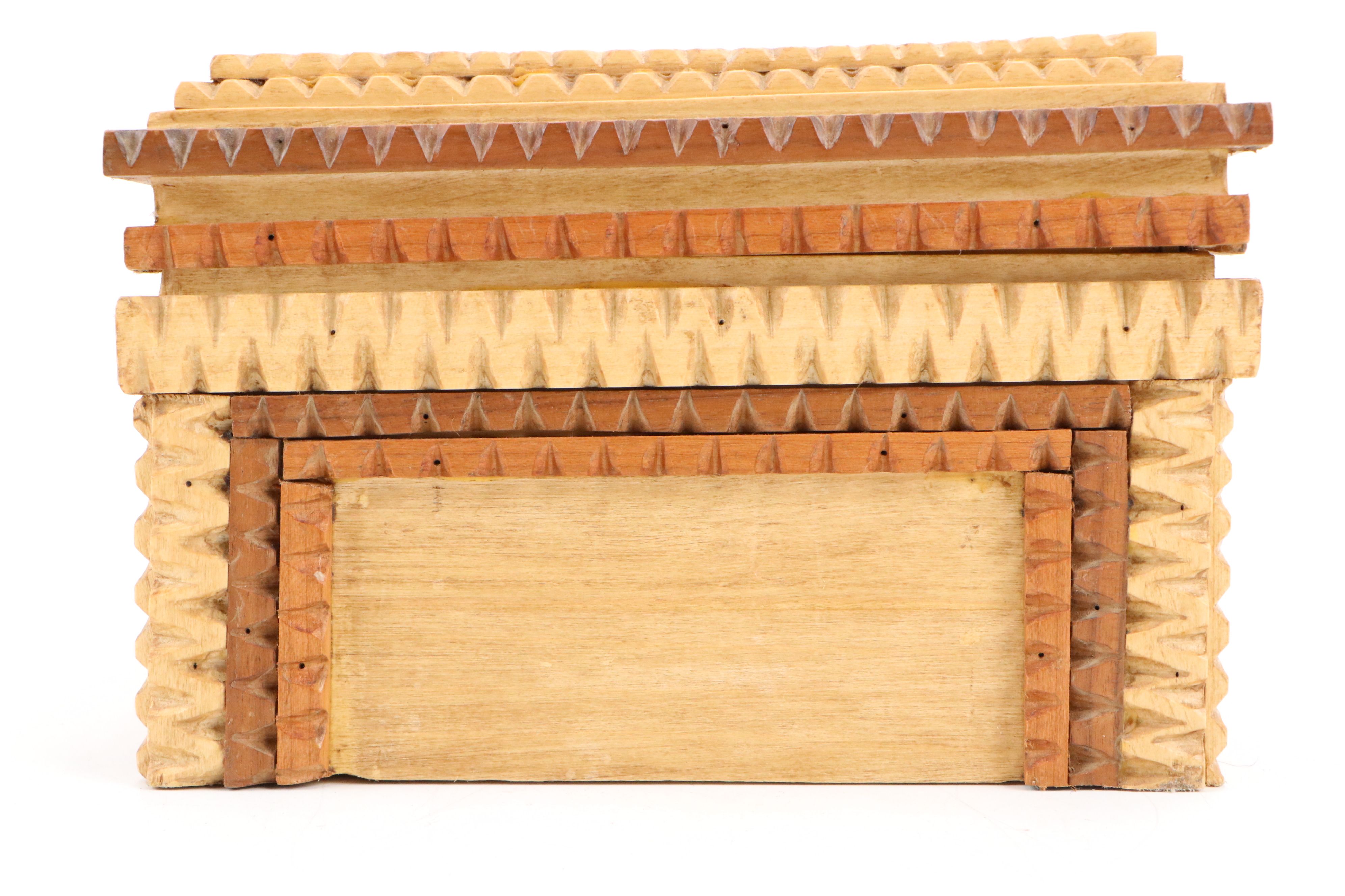 Robert Beaven Hand-Carved Wood and Stone Tramp Art Box, Early 20th Century