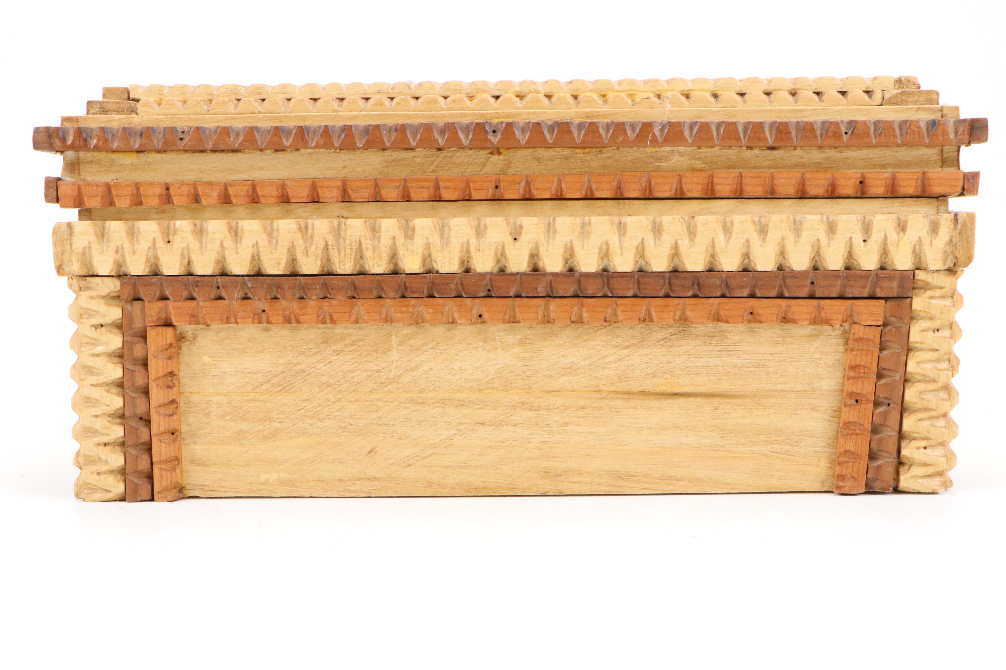 Robert Beaven Hand-Carved Wood and Stone Tramp Art Box, Early 20th Century