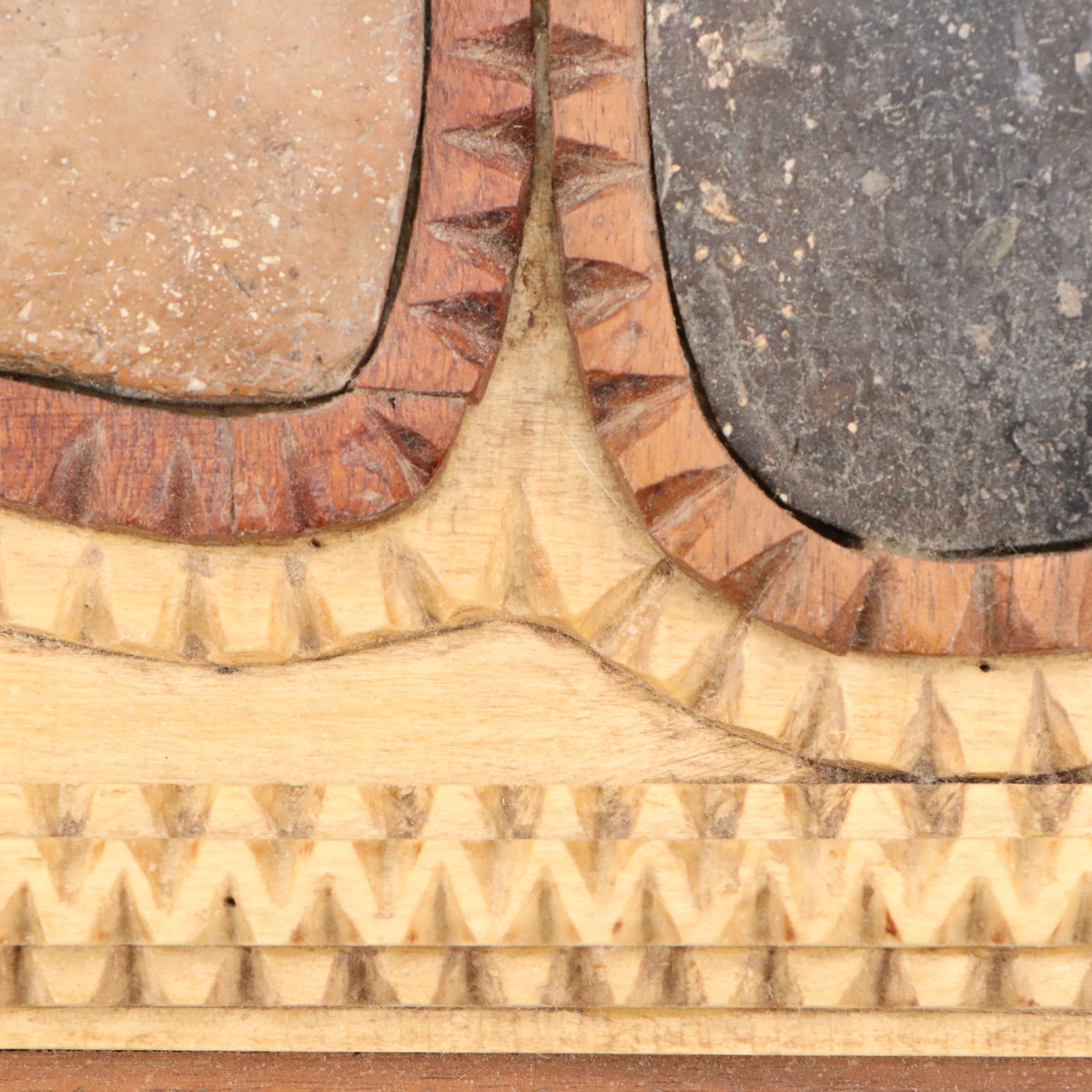 Robert Beaven Hand-Carved Wood and Stone Tramp Art Box, Early 20th Century