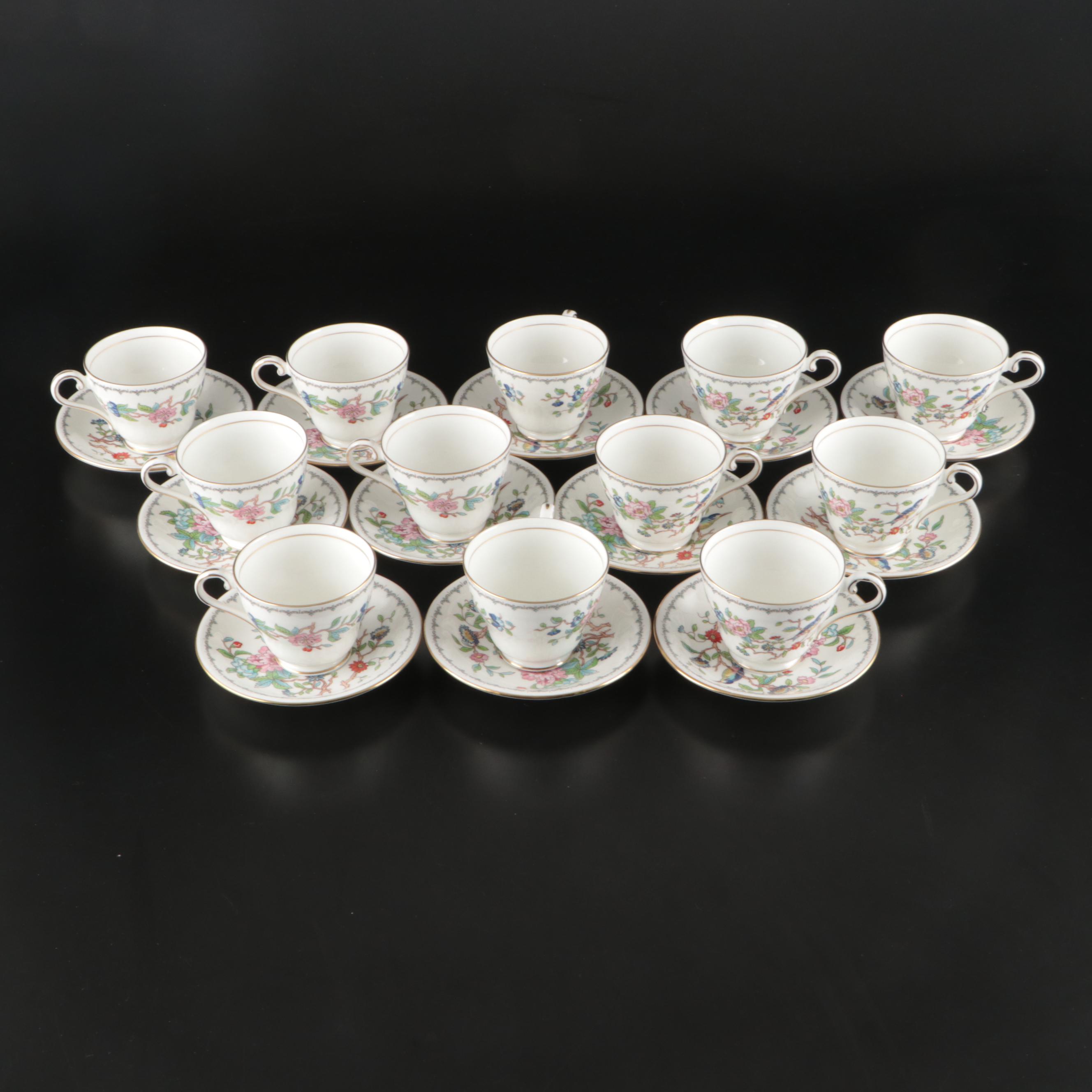 Aynsley "Pembroke" Bone China Teacups and Saucers with Creamer and Sugar
