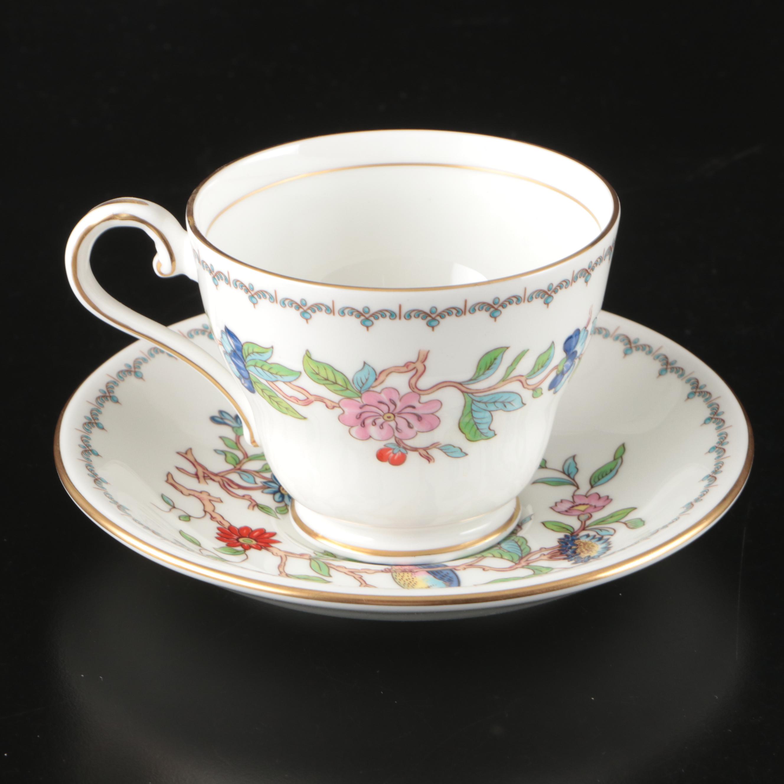 Aynsley "Pembroke" Bone China Teacups and Saucers with Creamer and Sugar
