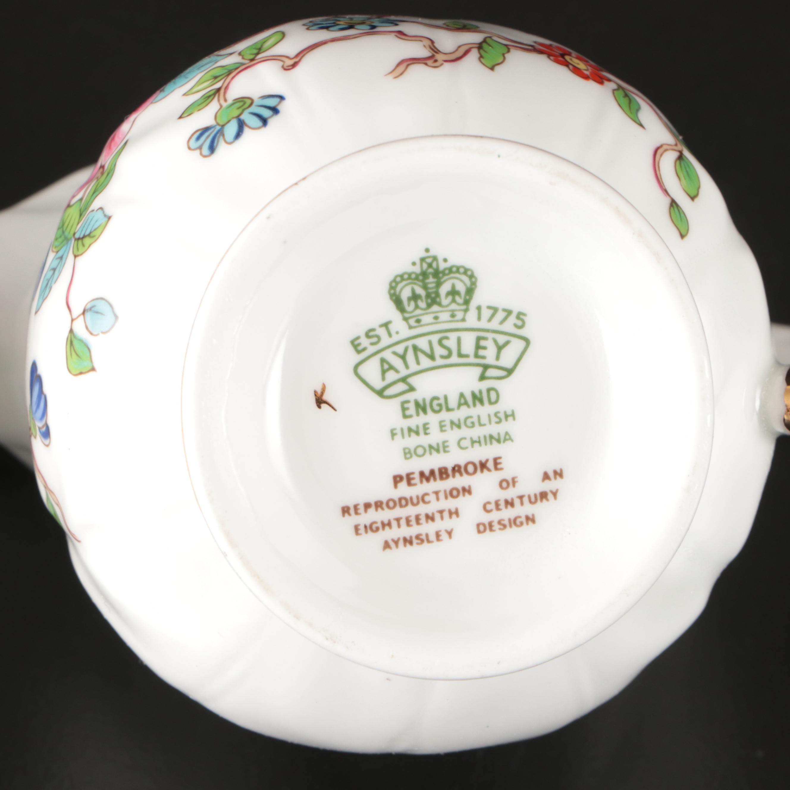 Aynsley "Pembroke" Bone China Teacups and Saucers with Creamer and Sugar