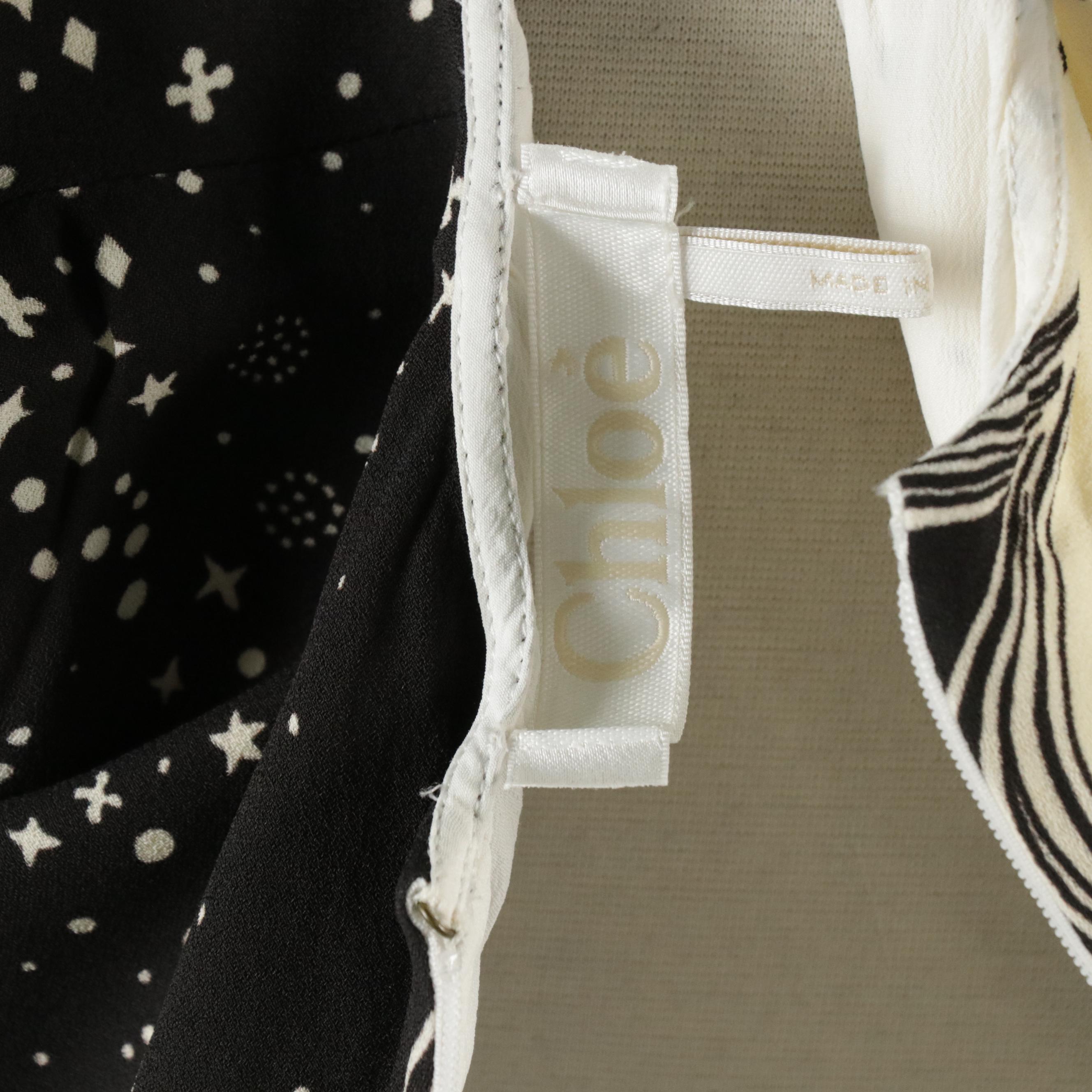 Chloé Cosmic Faces Long Sleeve Mini Dress in B&W Printed Viscose