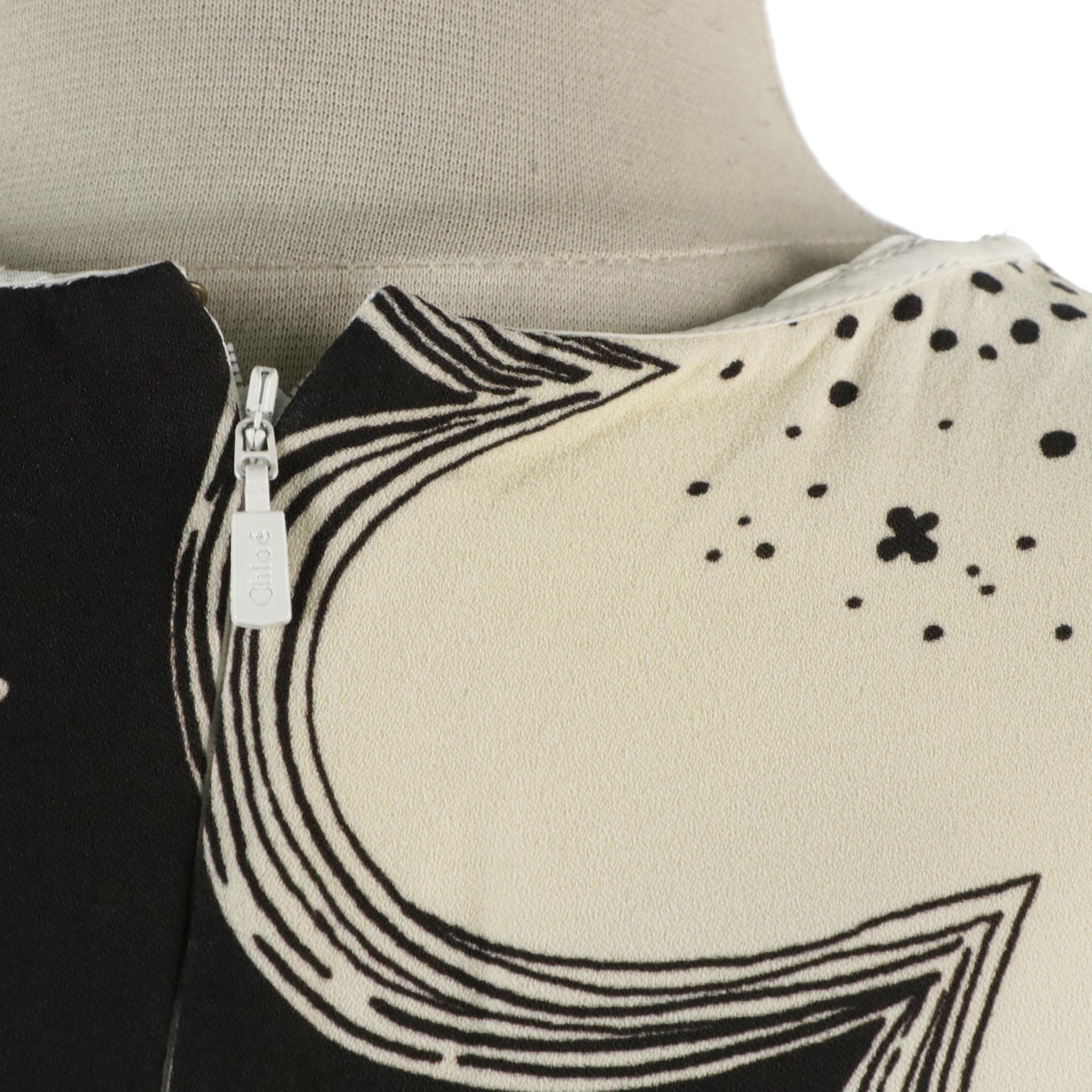 Chloé Cosmic Faces Long Sleeve Mini Dress in B&W Printed Viscose