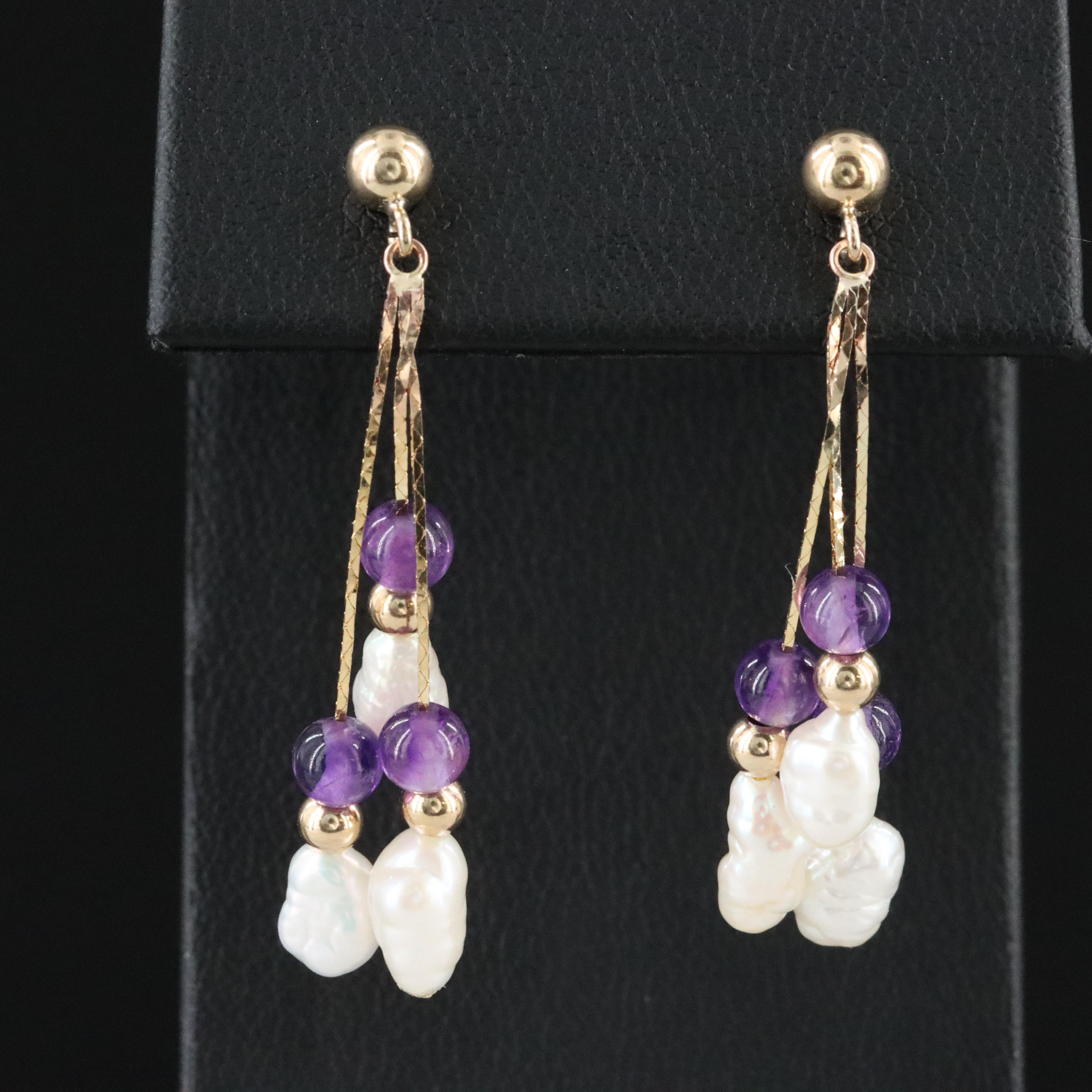 14K Pearl and Amethyst Earrings