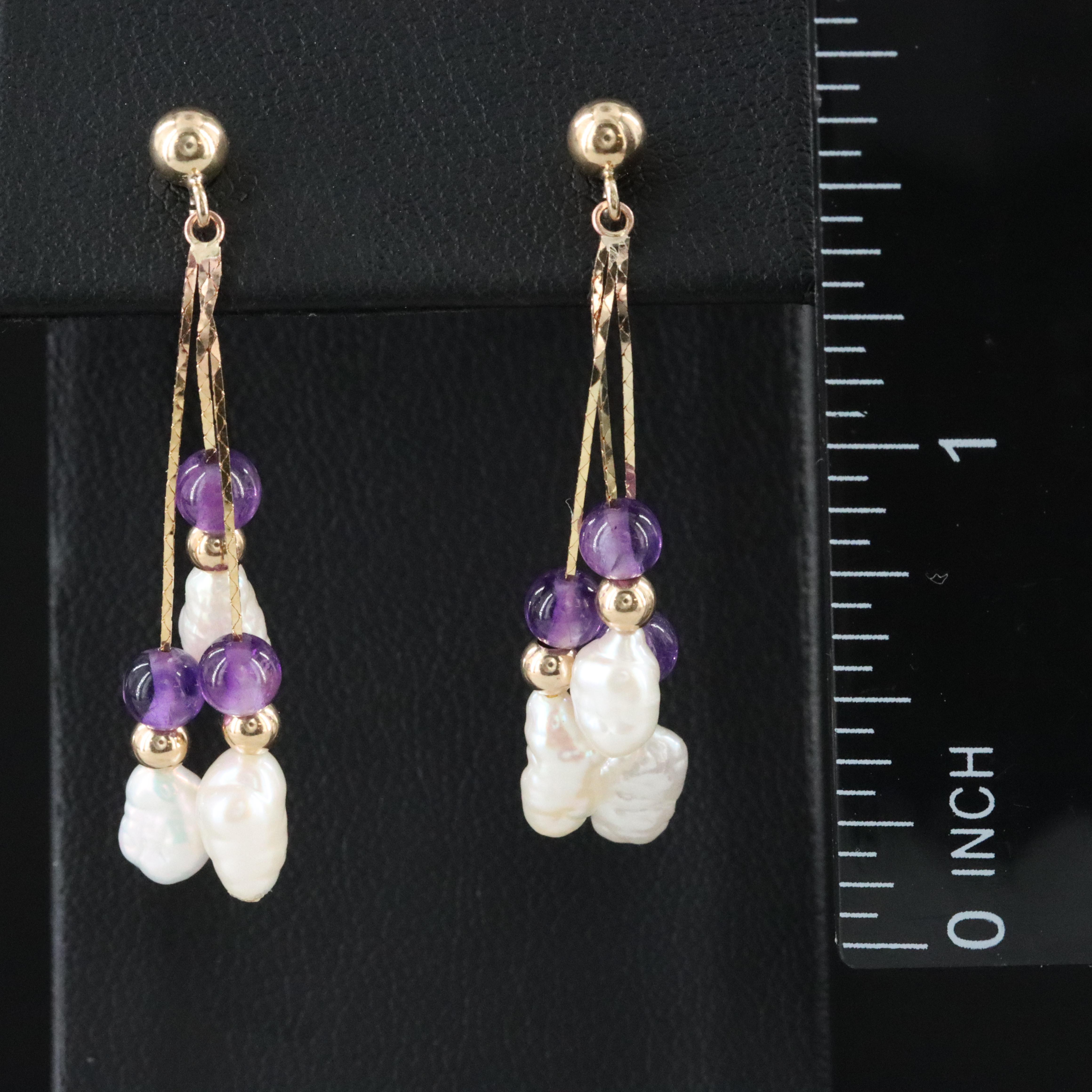 14K Pearl and Amethyst Earrings