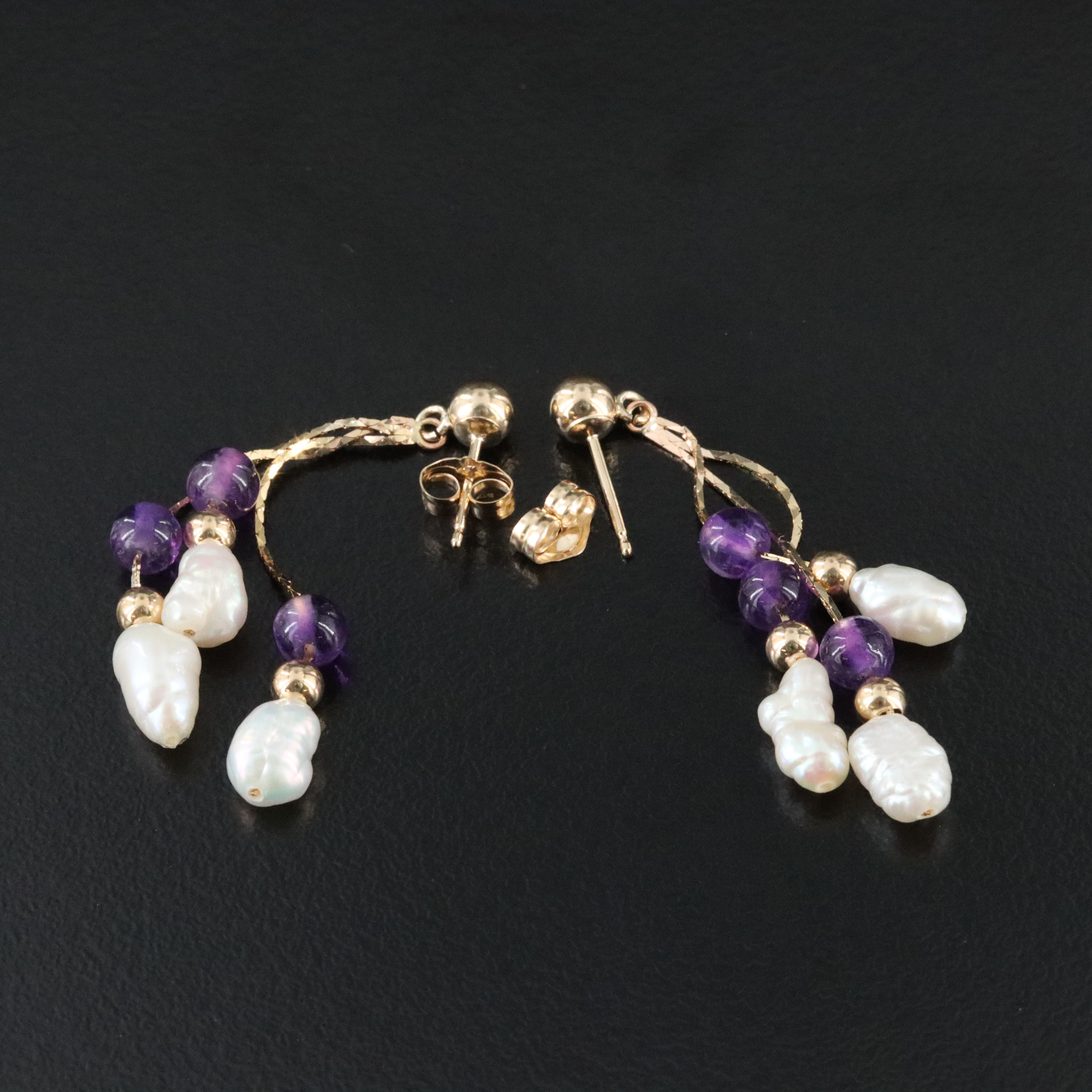 14K Pearl and Amethyst Earrings