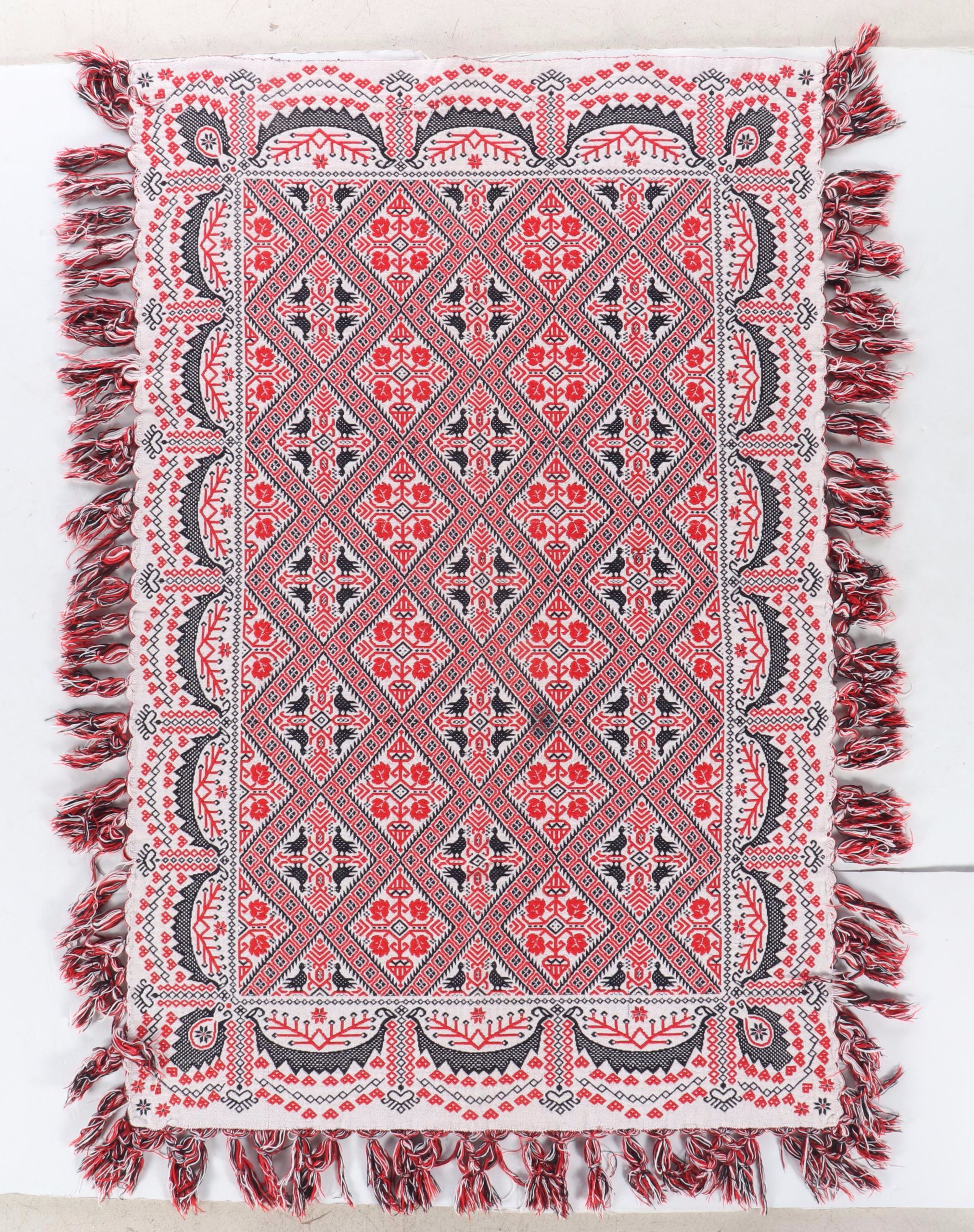 Handwoven Woolen White, Red & Black Reversible Blanket Throw