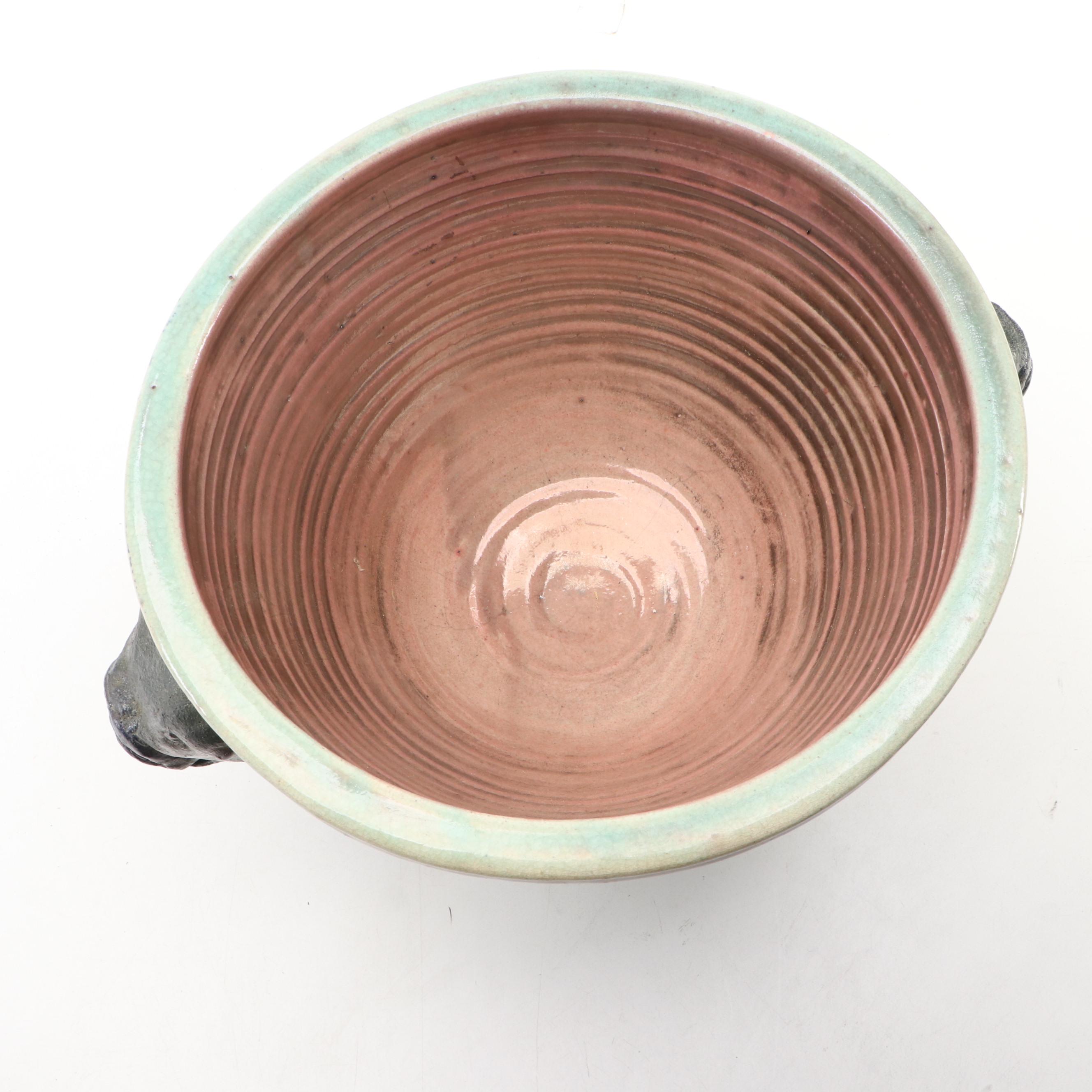 Artist Signed Glazed Art Pottery Planter with Stand