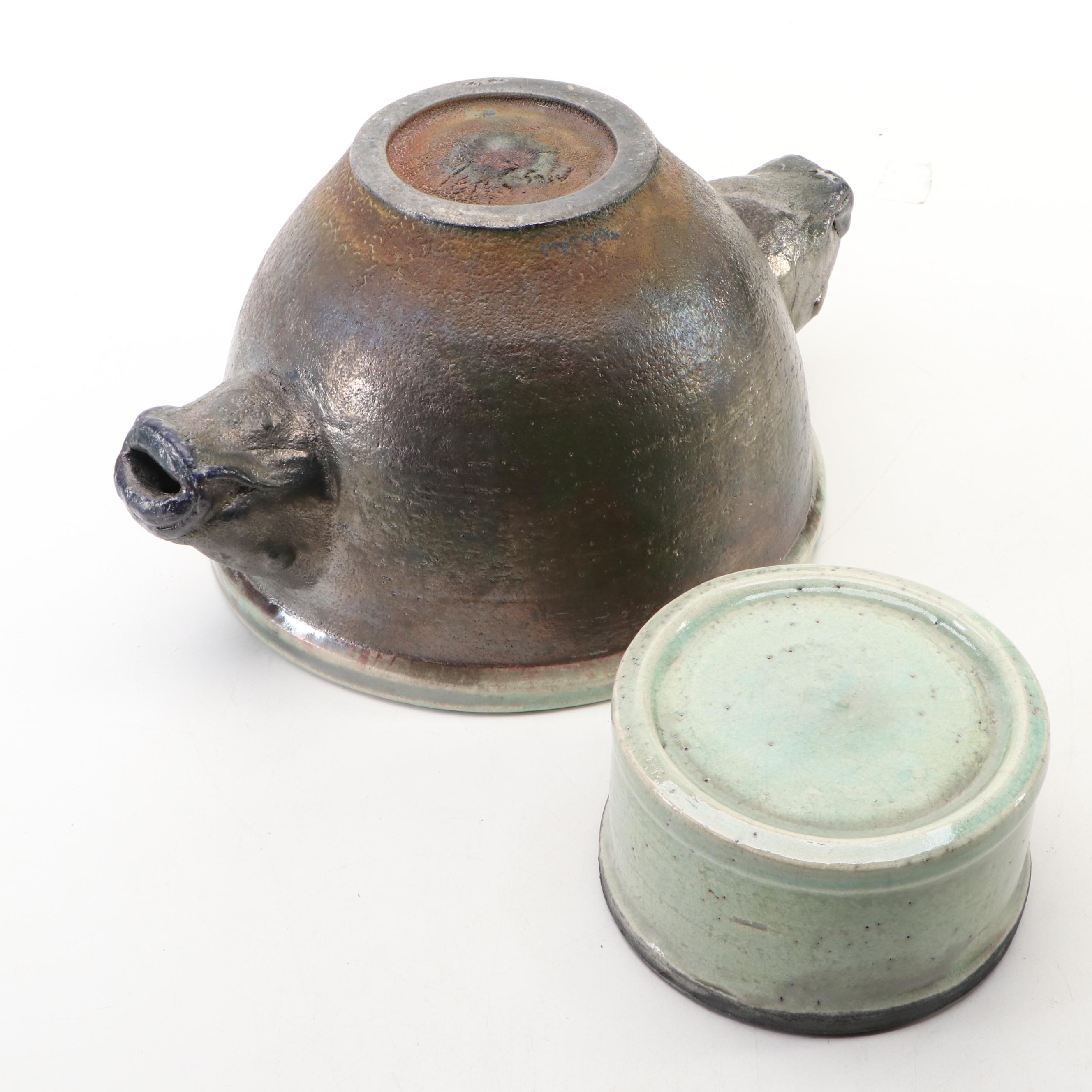 Artist Signed Glazed Art Pottery Planter with Stand