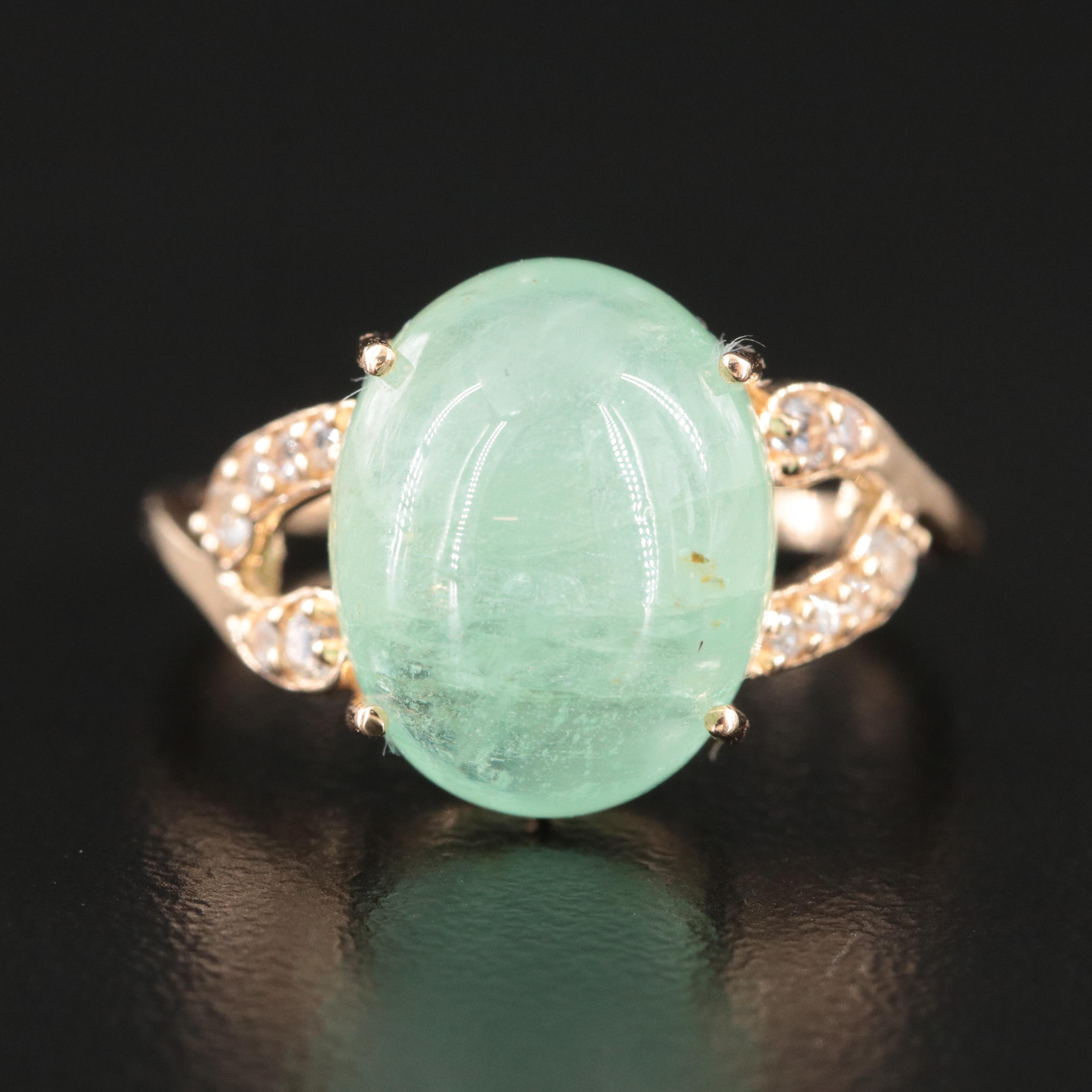 14K 7.42 CT Green Beryl and White Sapphire Ring
