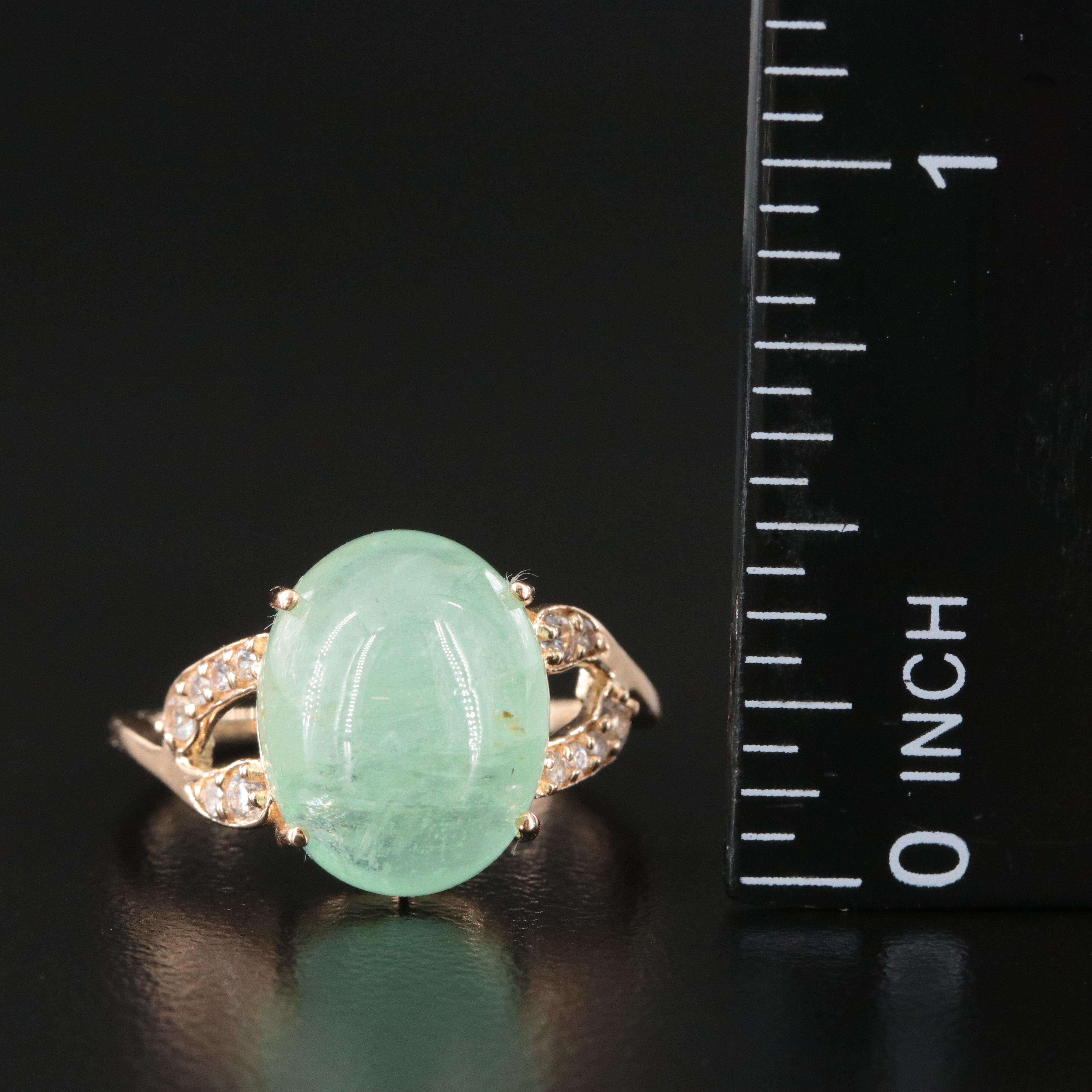 14K 7.42 CT Green Beryl and White Sapphire Ring