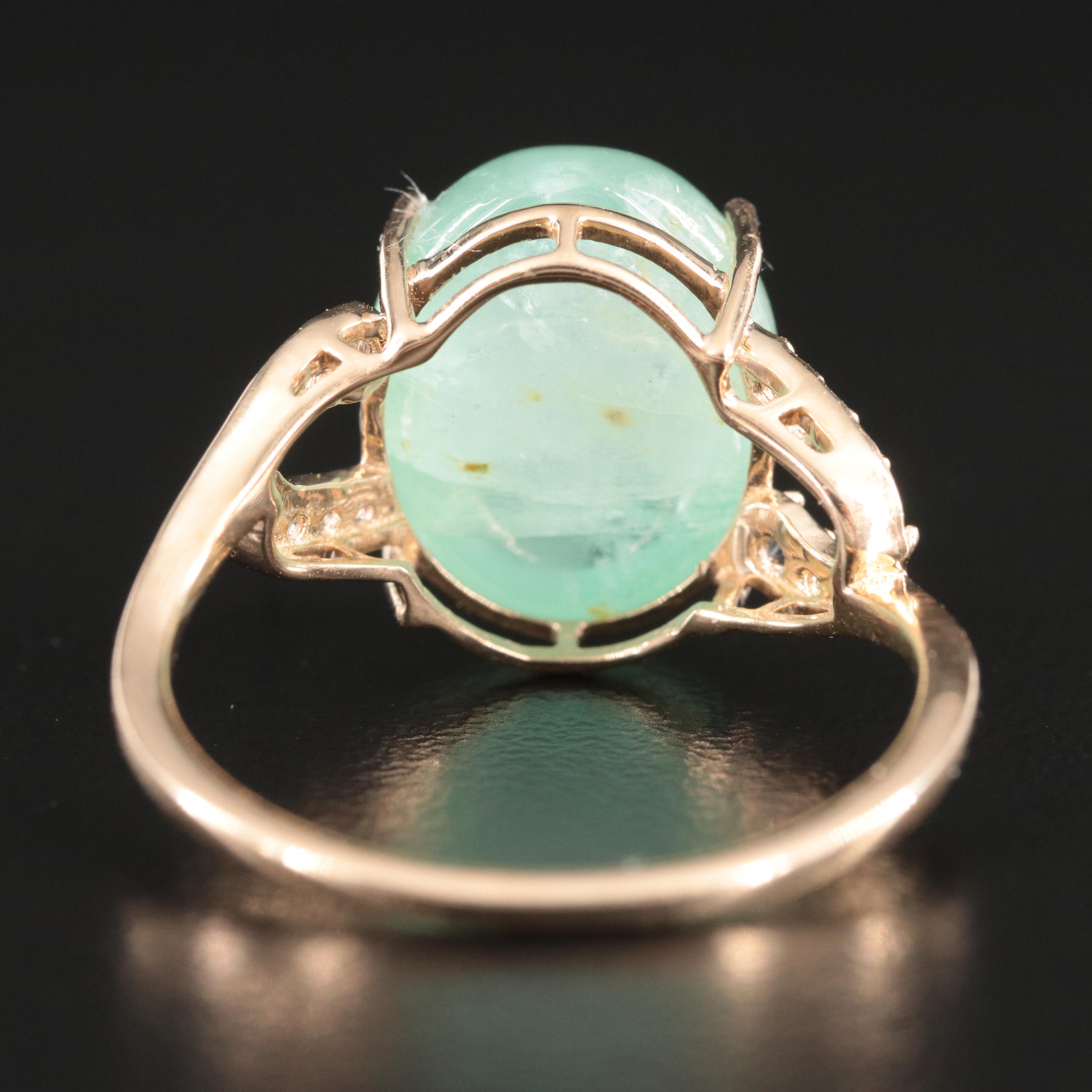 14K 7.42 CT Green Beryl and White Sapphire Ring