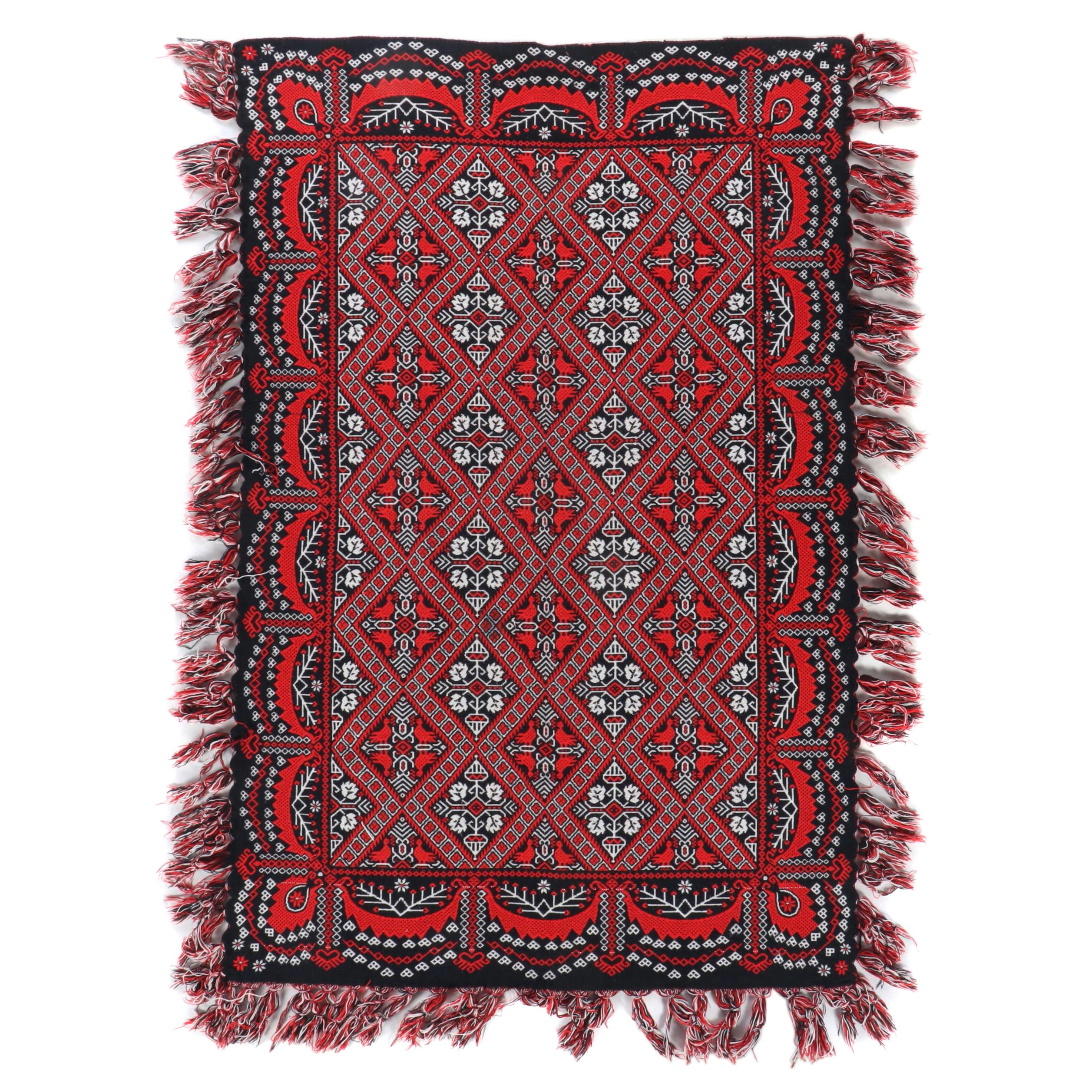 Handwoven Woolen White, Red & Black Reversible Blanket Throw