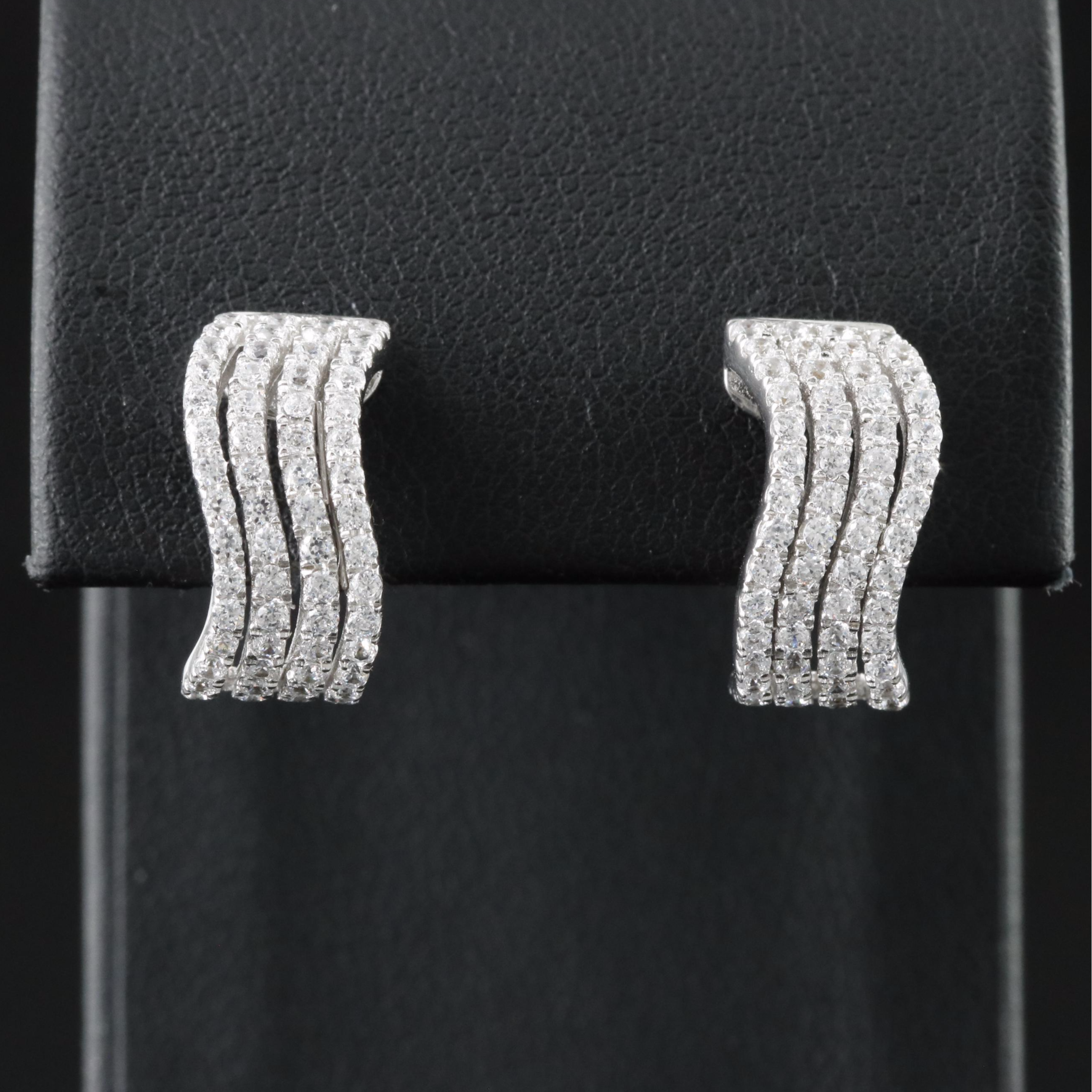 Sterling CZ Half-Hoop Earrings