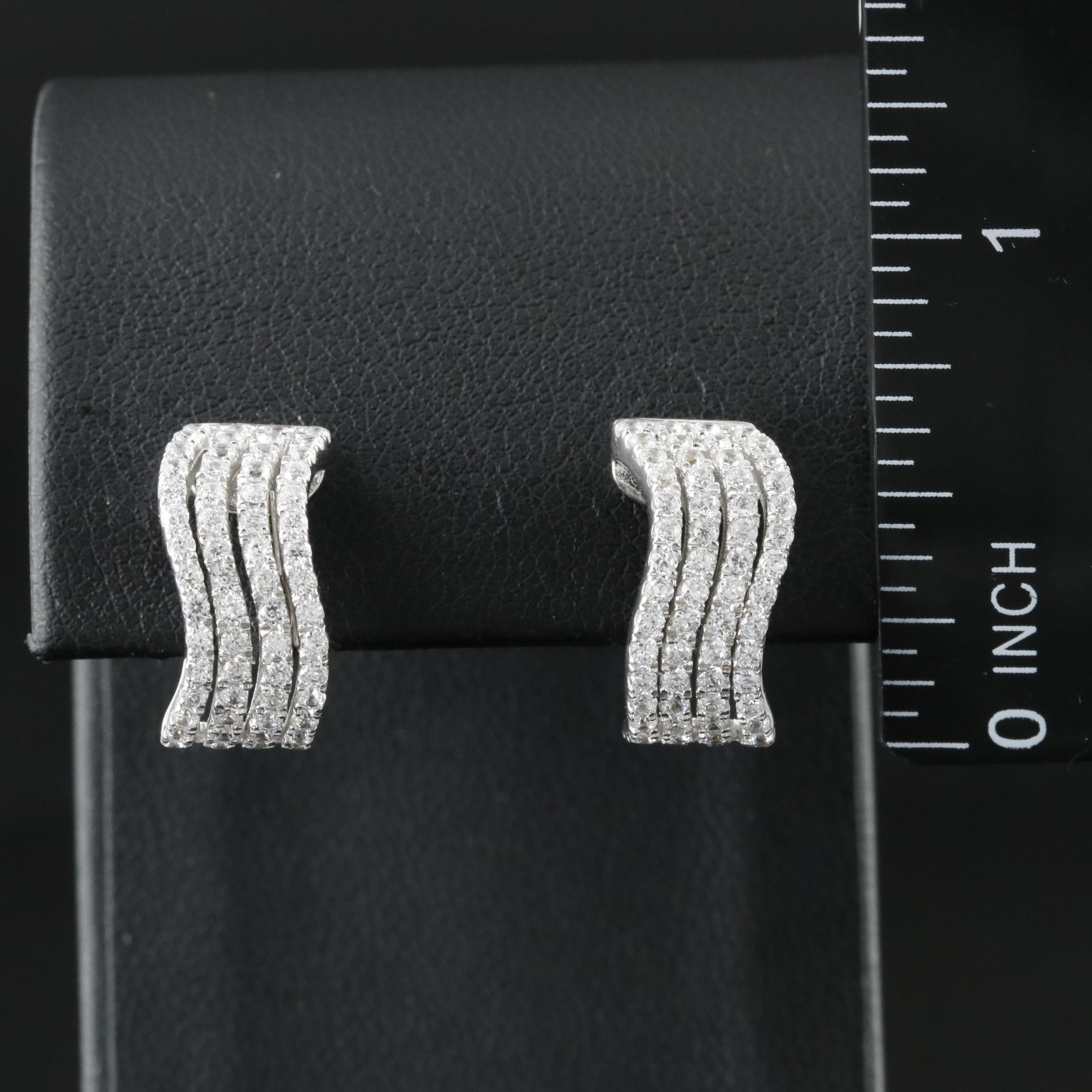 Sterling CZ Half-Hoop Earrings