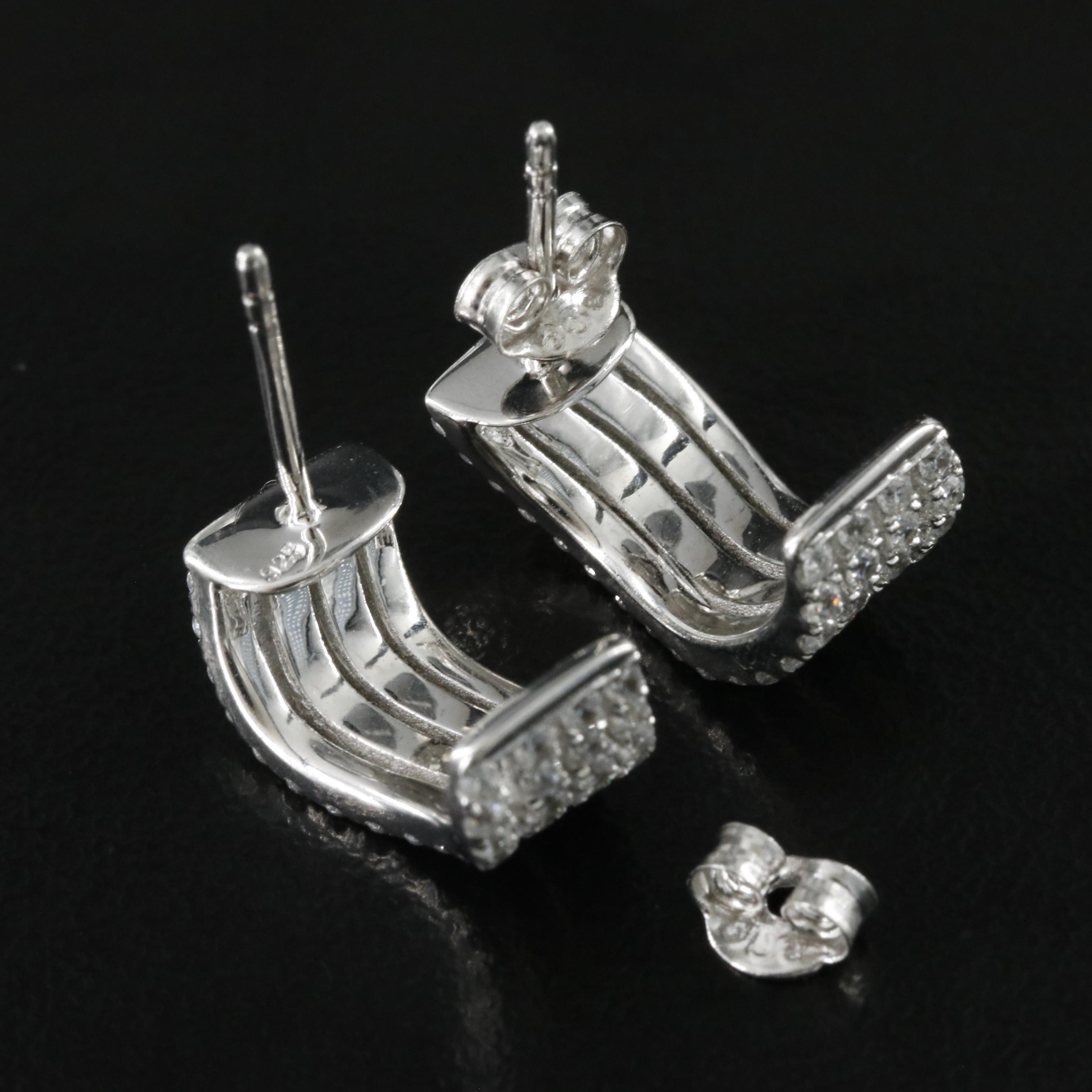 Sterling CZ Half-Hoop Earrings