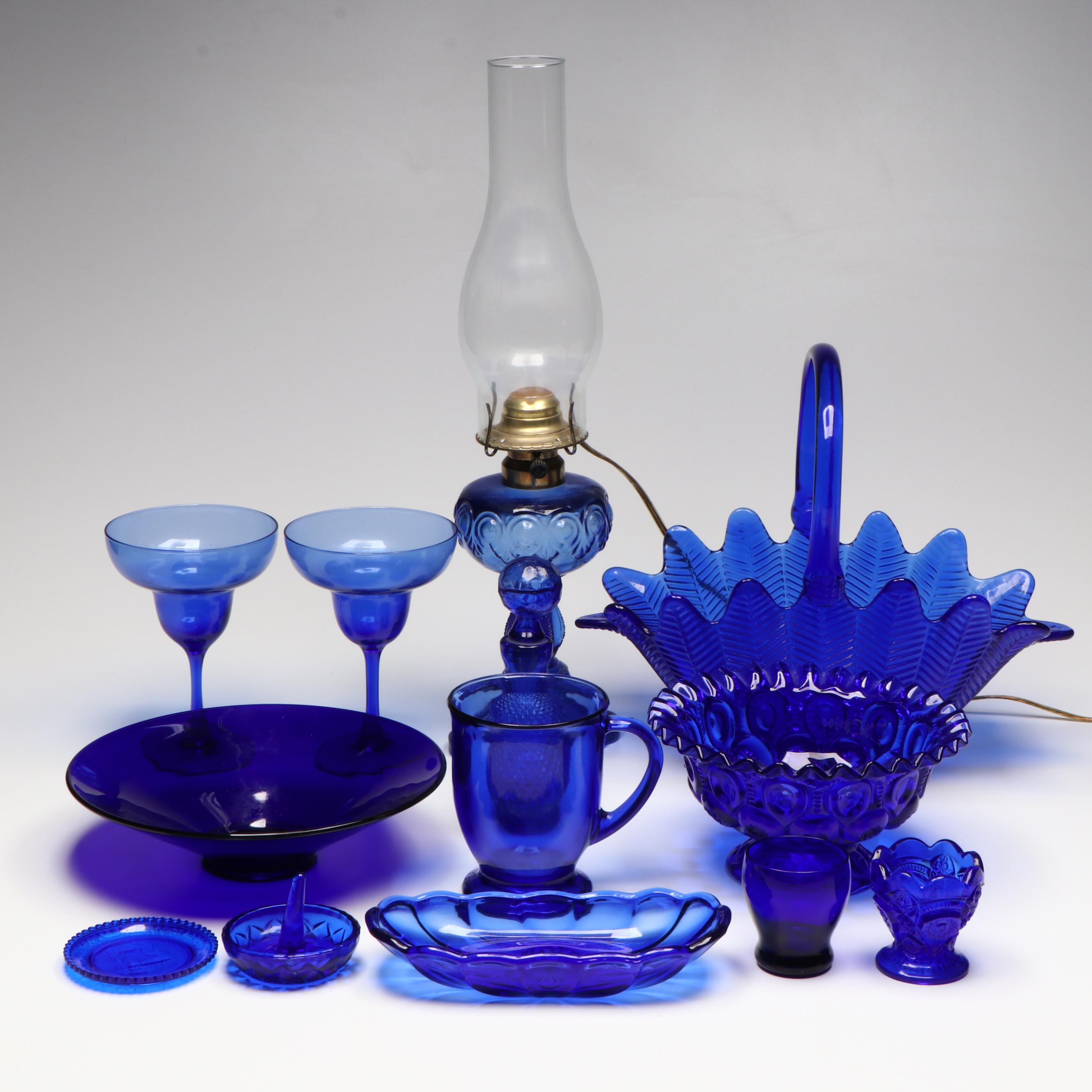 Cobalt Blue Glass Bowls, Glasses, Table Lamp, Perfume Bottle and More