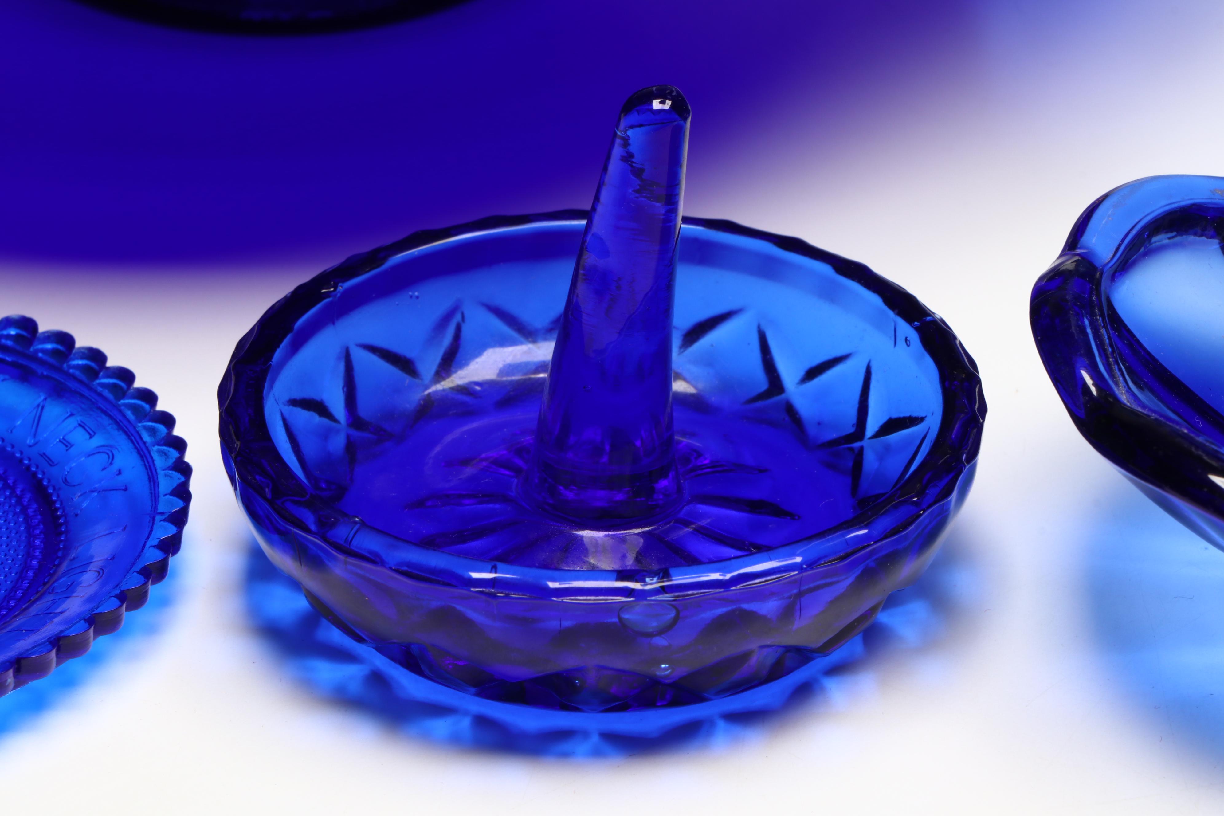 Cobalt Blue Glass Bowls, Glasses, Table Lamp, Perfume Bottle and More
