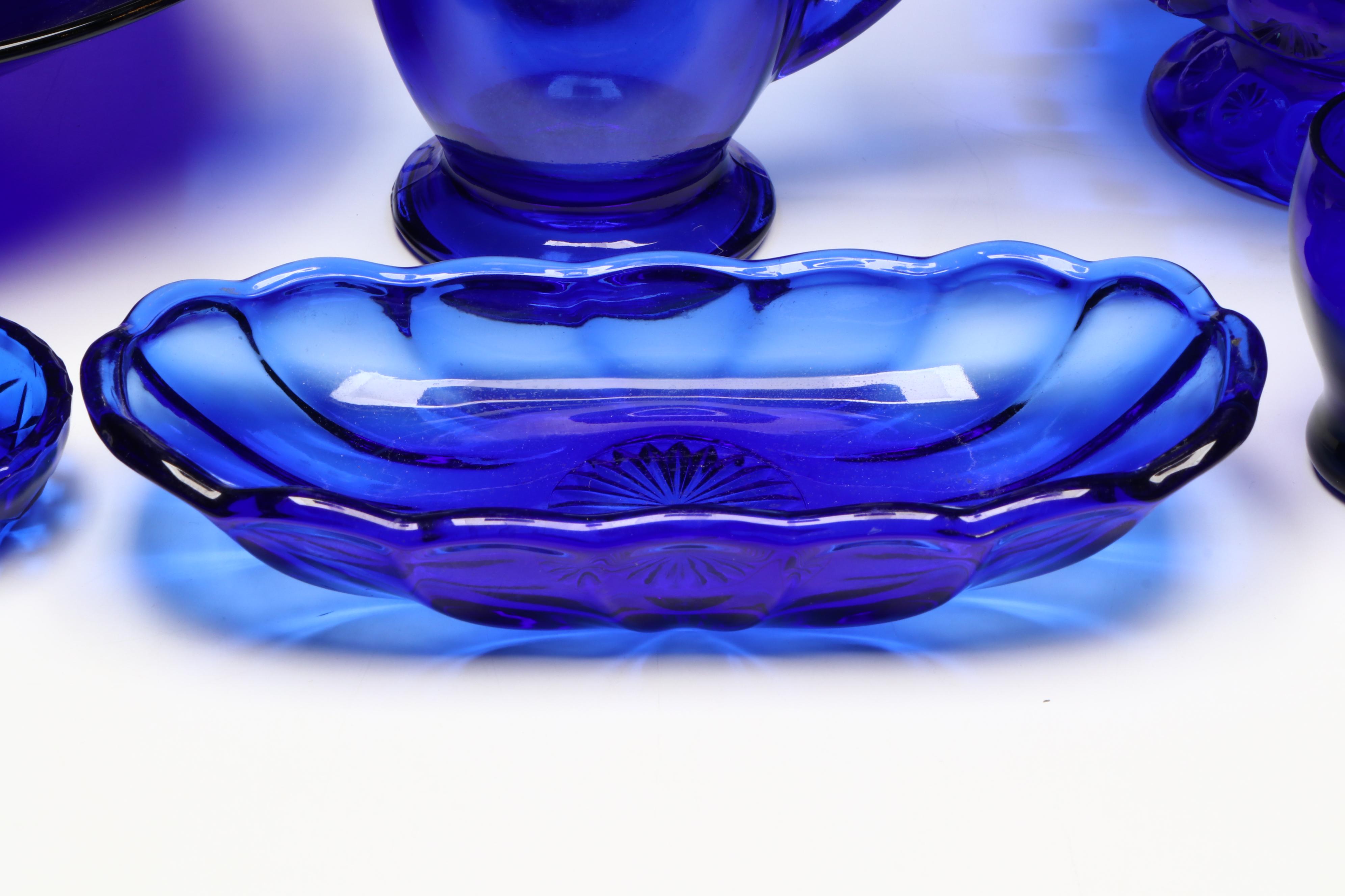 Cobalt Blue Glass Bowls, Glasses, Table Lamp, Perfume Bottle and More