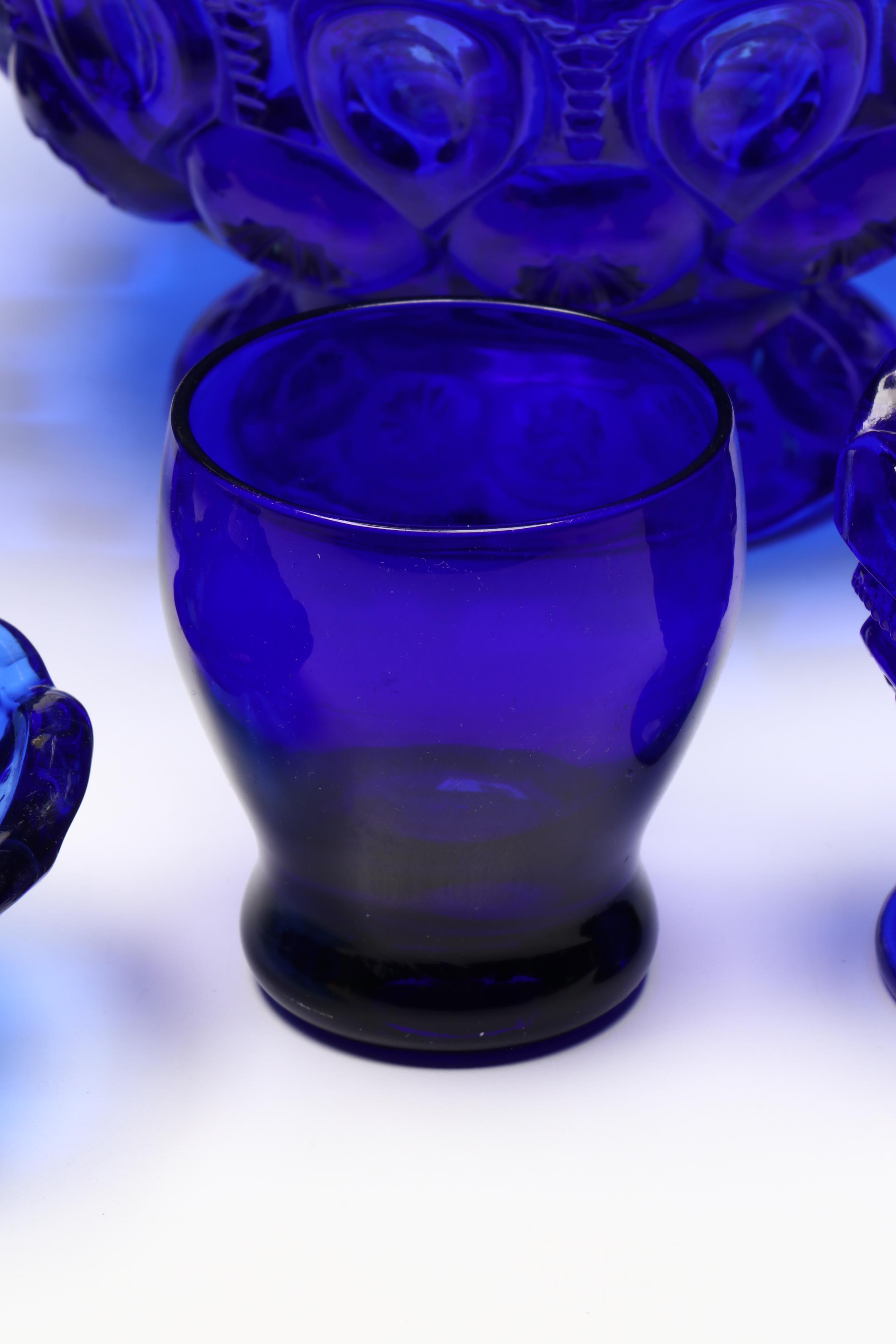 Cobalt Blue Glass Bowls, Glasses, Table Lamp, Perfume Bottle and More