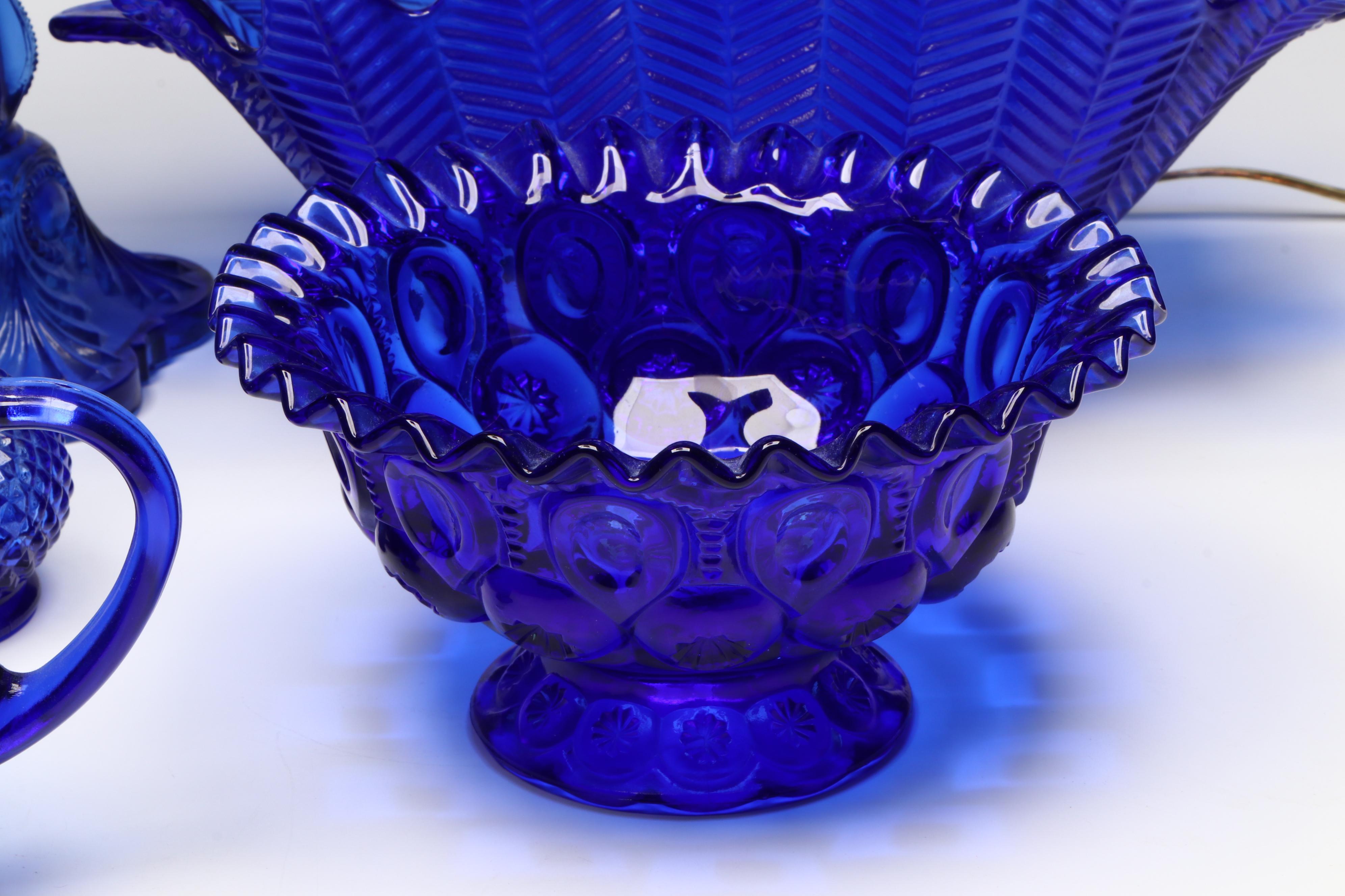 Cobalt Blue Glass Bowls, Glasses, Table Lamp, Perfume Bottle and More