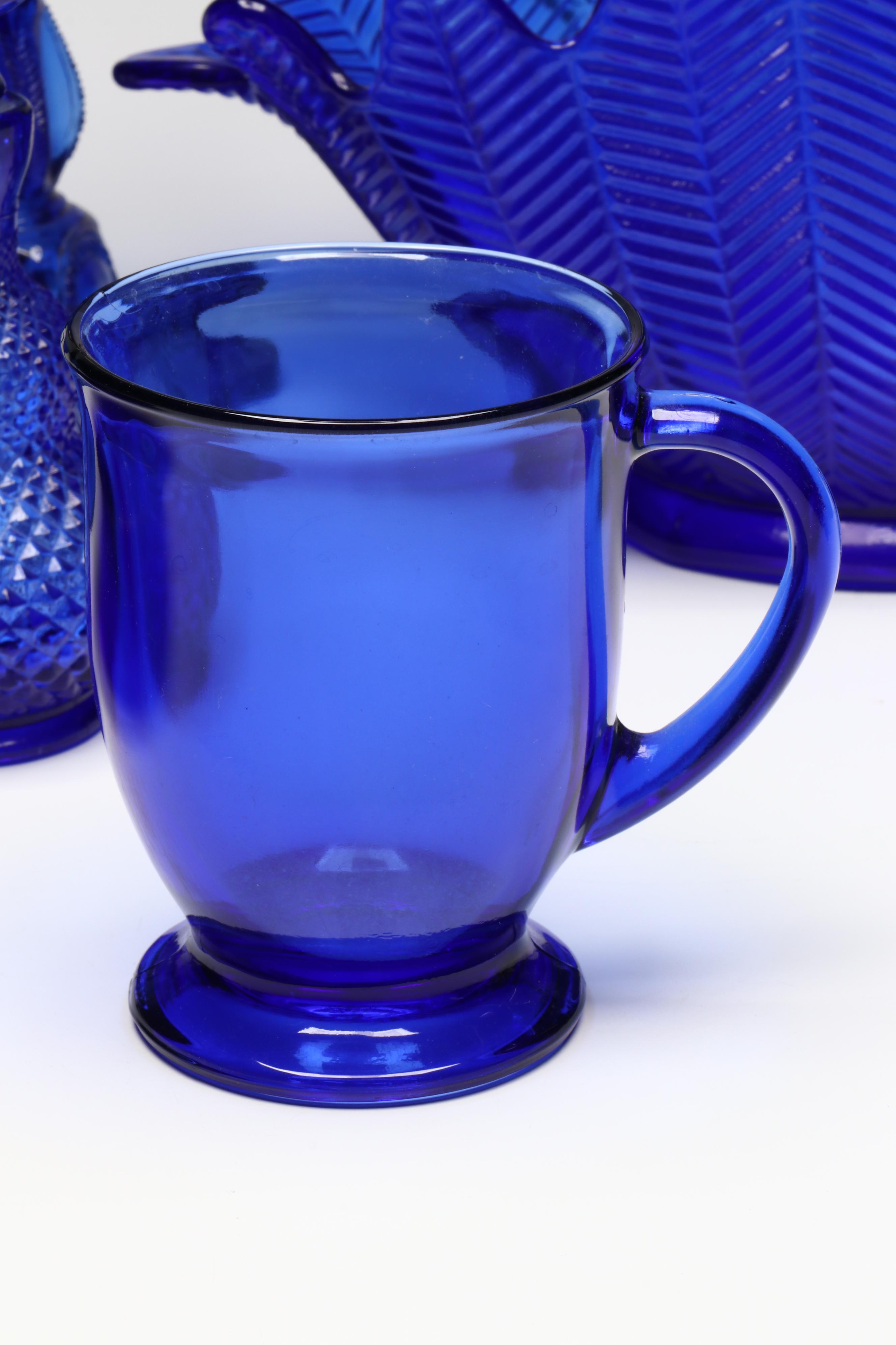 Cobalt Blue Glass Bowls, Glasses, Table Lamp, Perfume Bottle and More