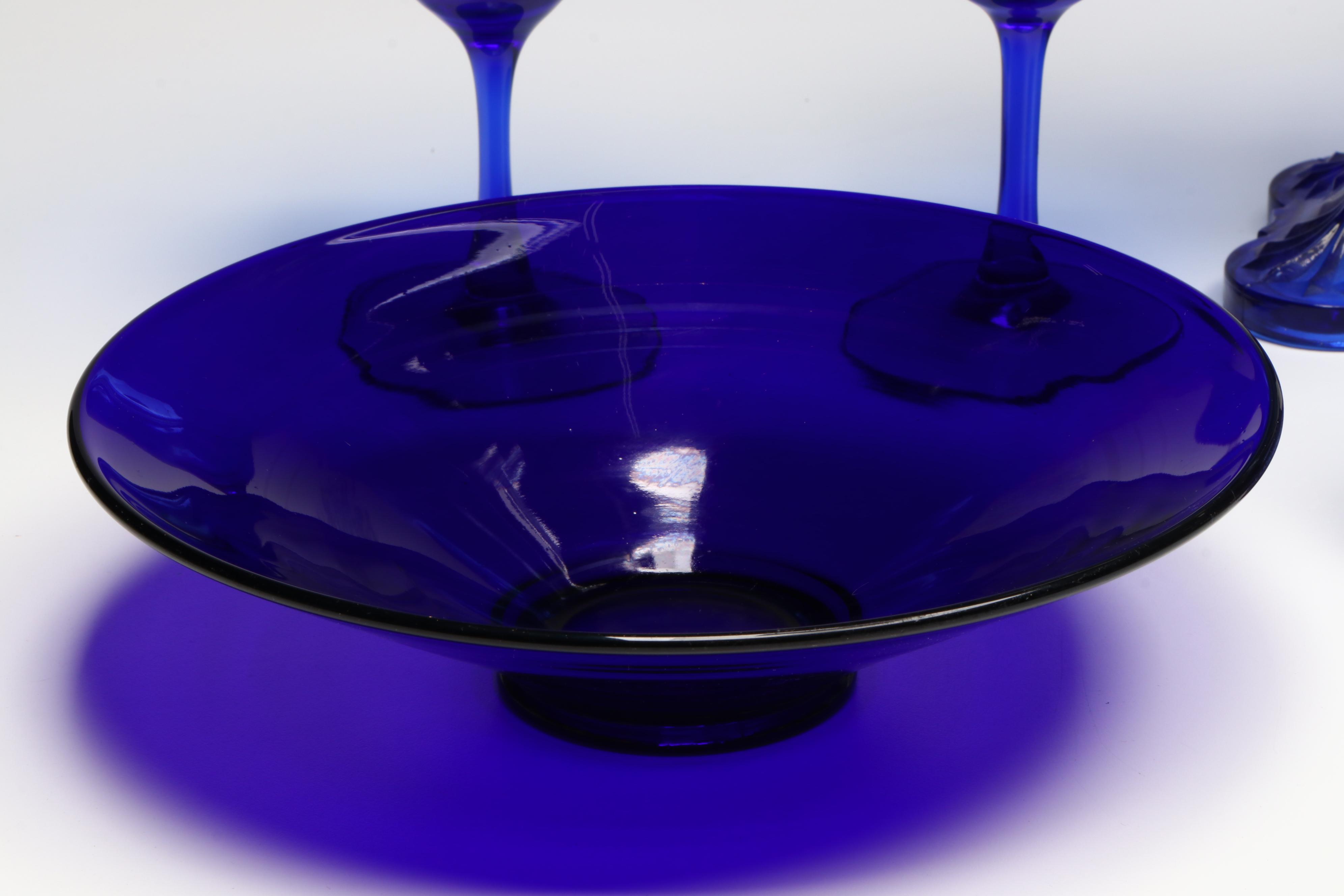 Cobalt Blue Glass Bowls, Glasses, Table Lamp, Perfume Bottle and More
