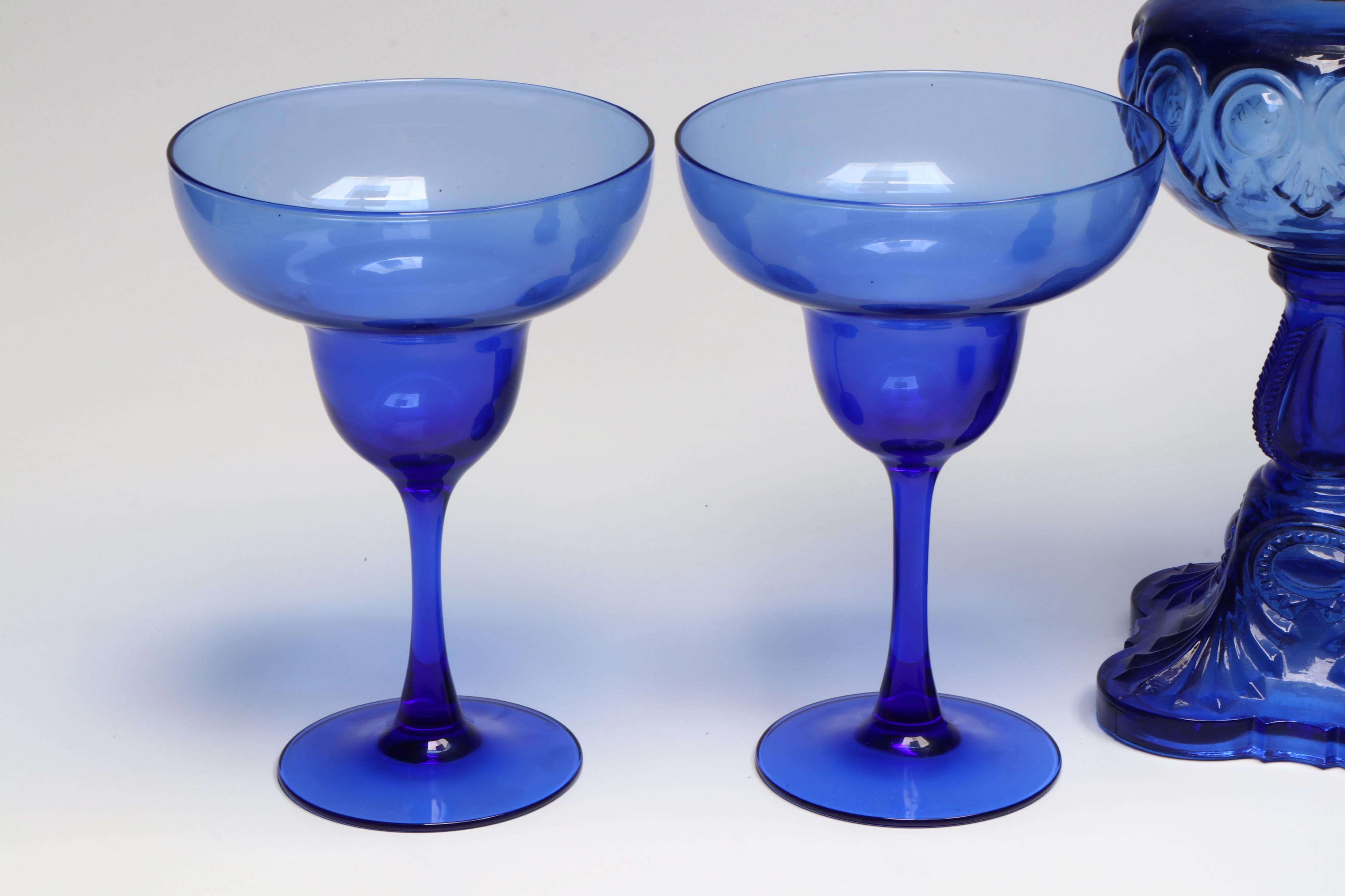 Cobalt Blue Glass Bowls, Glasses, Table Lamp, Perfume Bottle and More