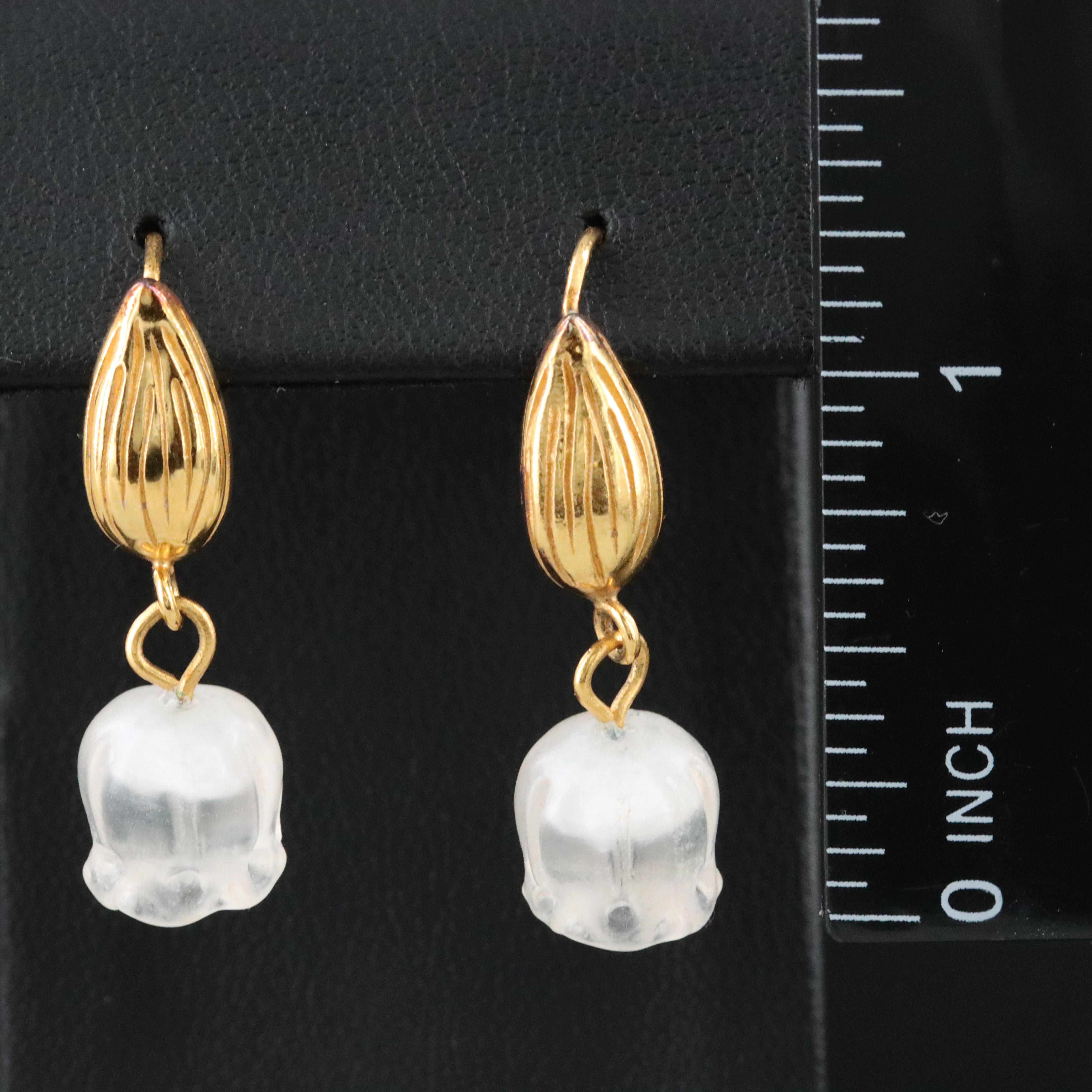 Lalique Glass Crystal Flower Earrings