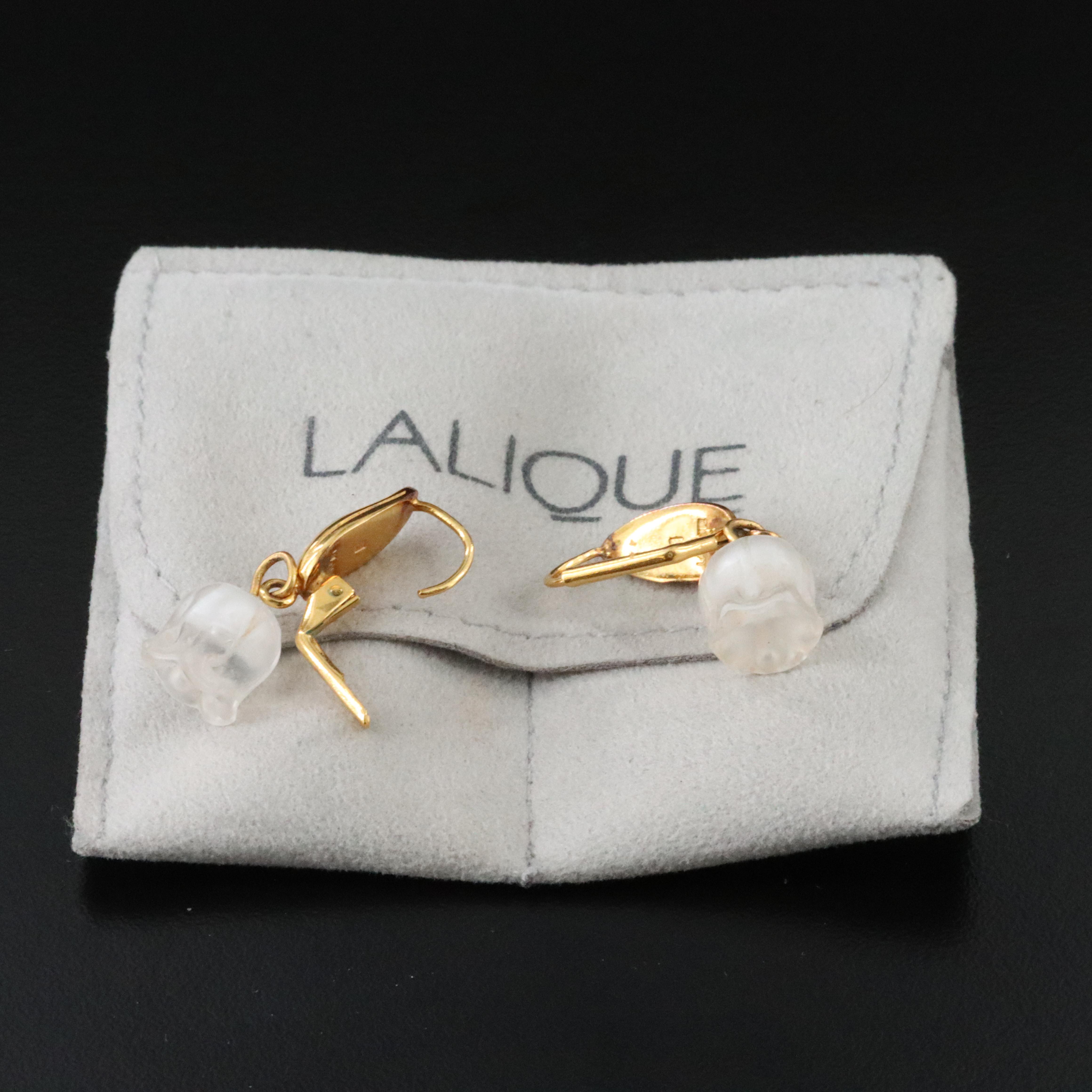 Lalique Glass Crystal Flower Earrings