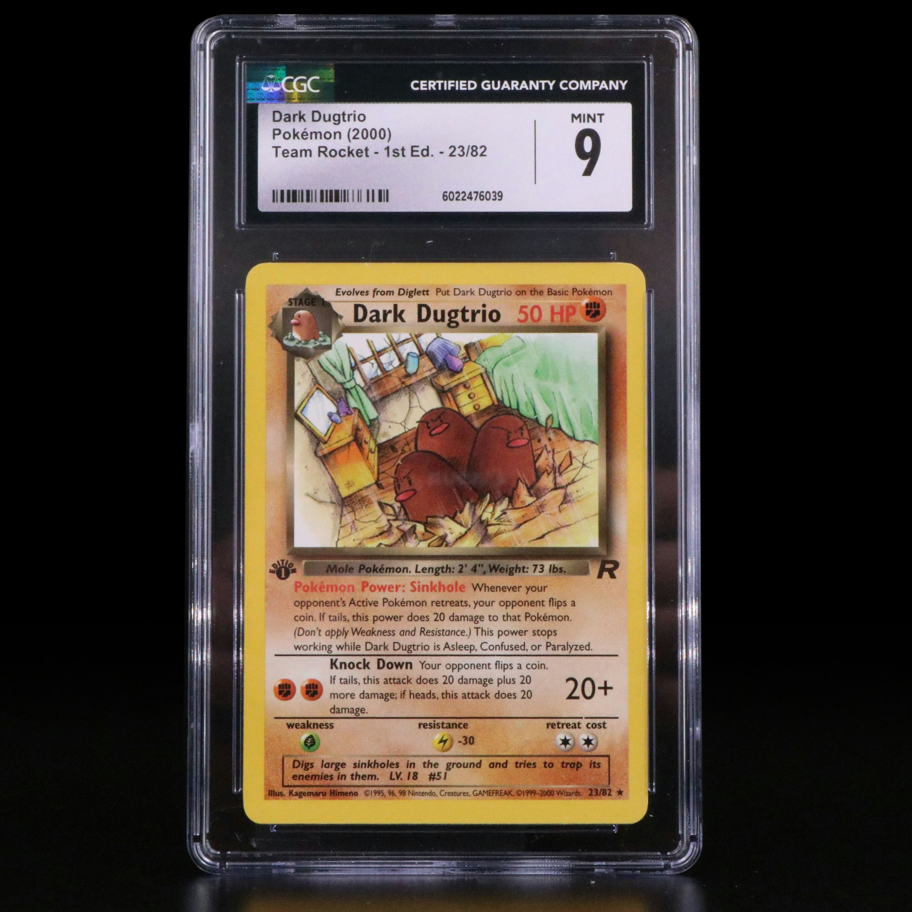 Team Rocket 1st Edition Dark Dugtrio Pokémon Card Graded CGC 9