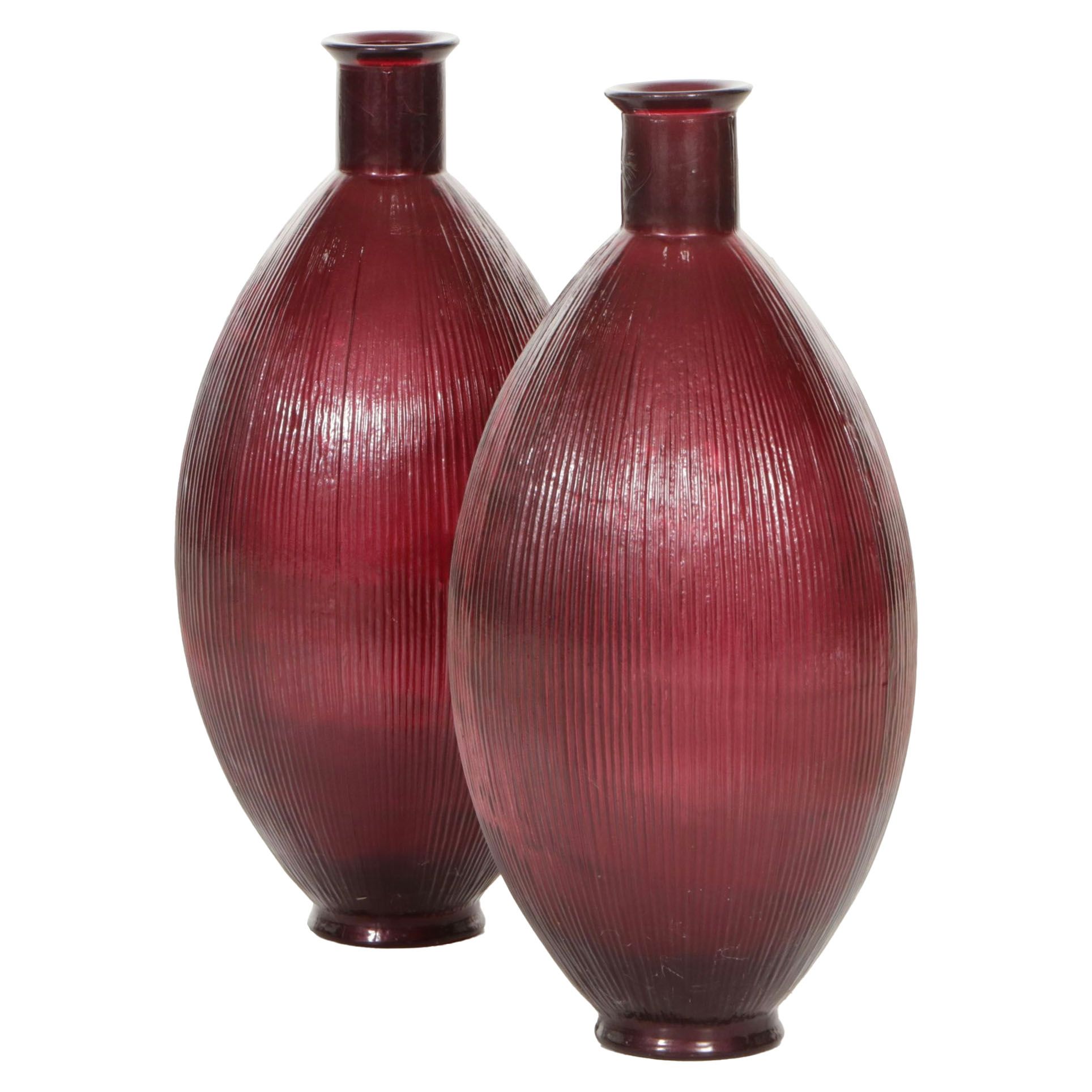 Amethyst Ribbed Glass Floor Vases