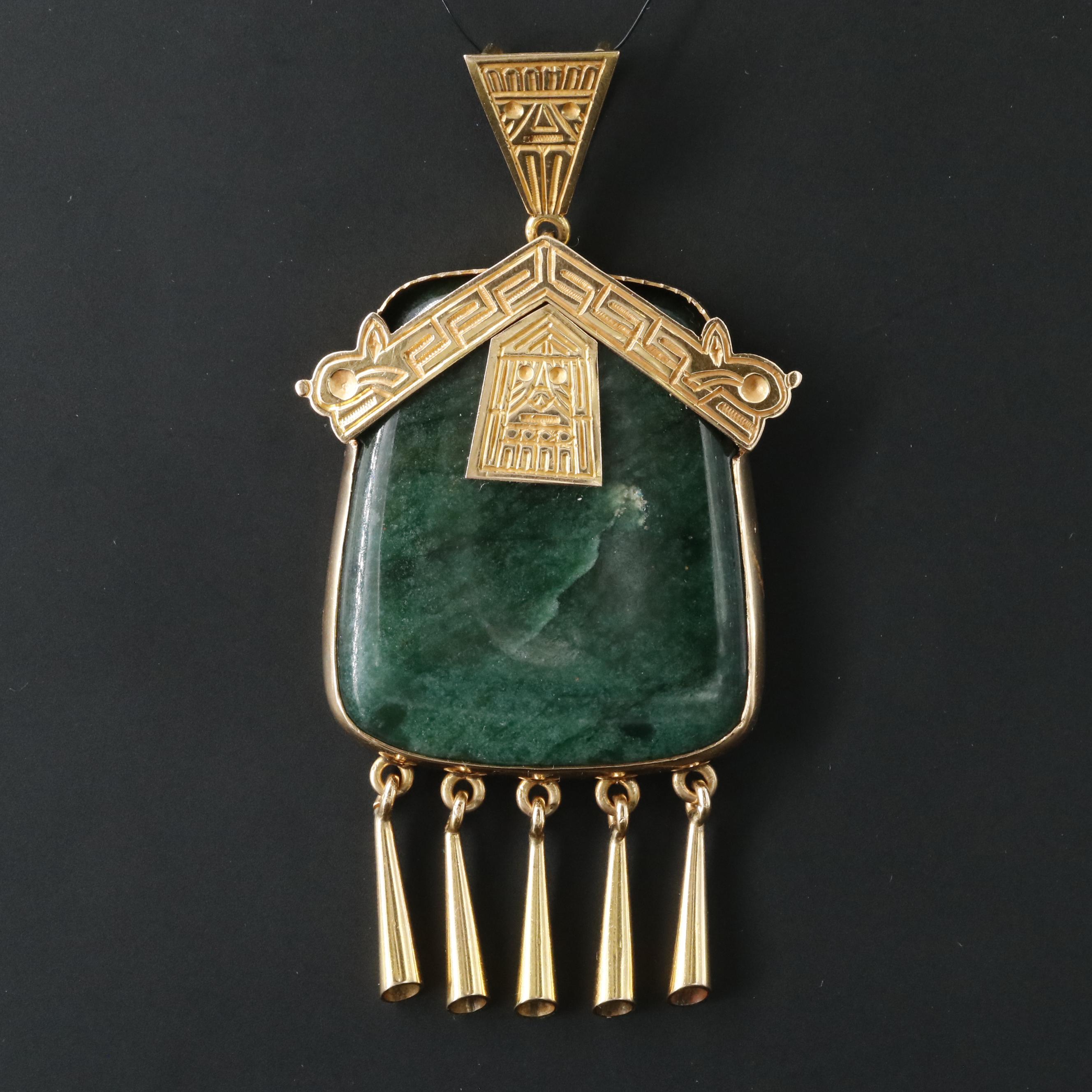 18K Mesoamerican Themed Jasper Pendant