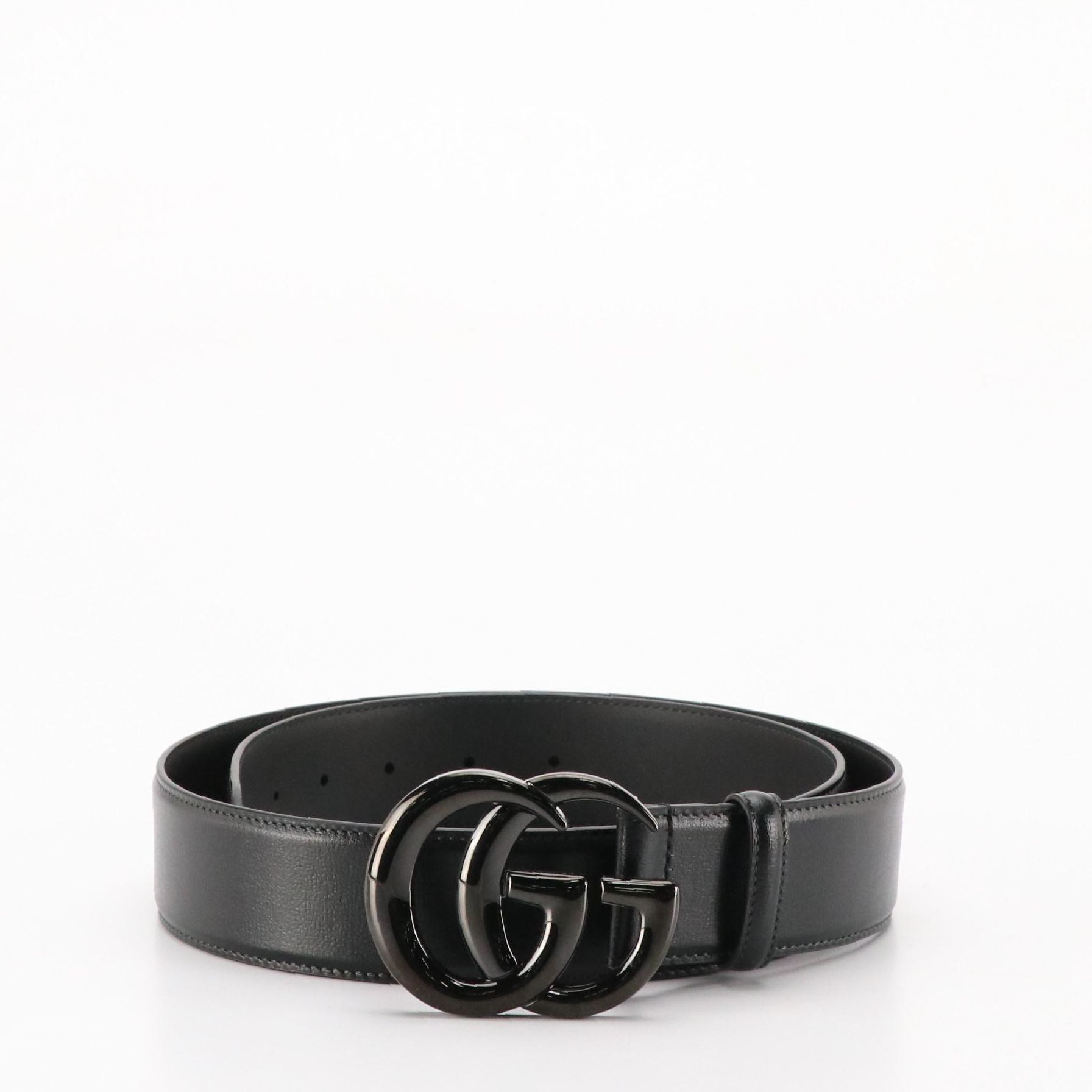 Gucci Shiny GG Marmont Wide Belt in Black Calfskin Leather