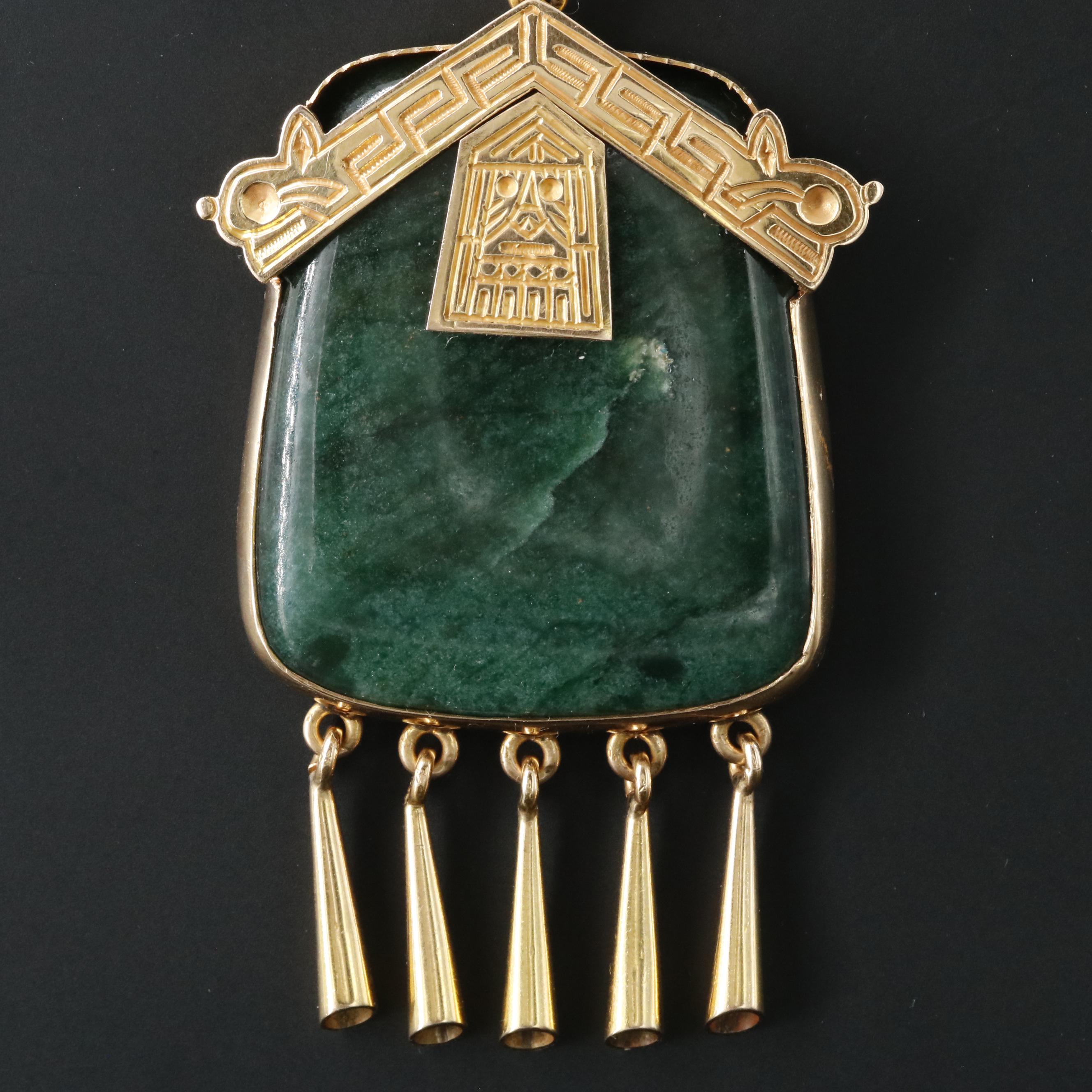 18K Mesoamerican Themed Jasper Pendant