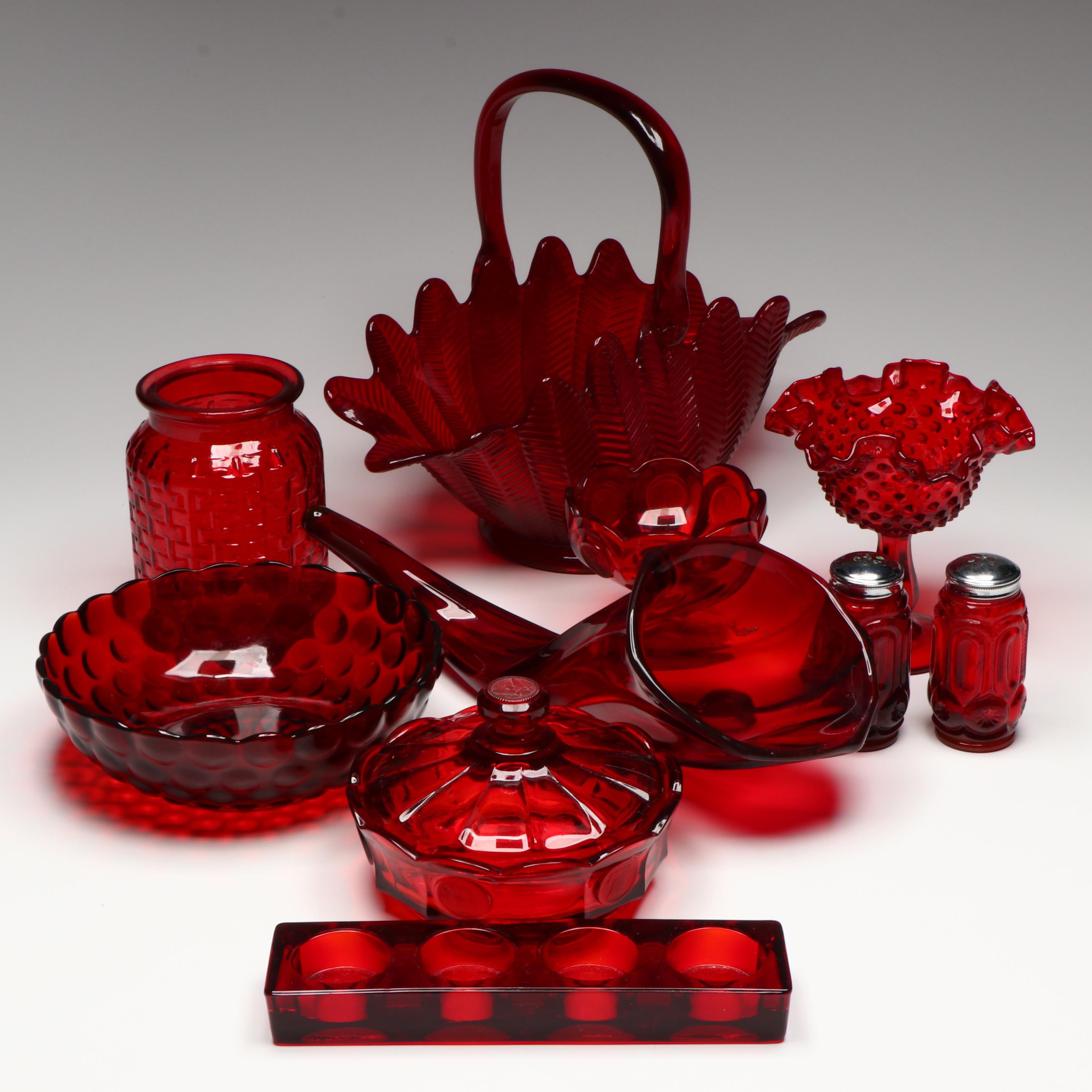 Red Glass Bowls, Cornucopia, Tealight Holder, Jar and Shakers