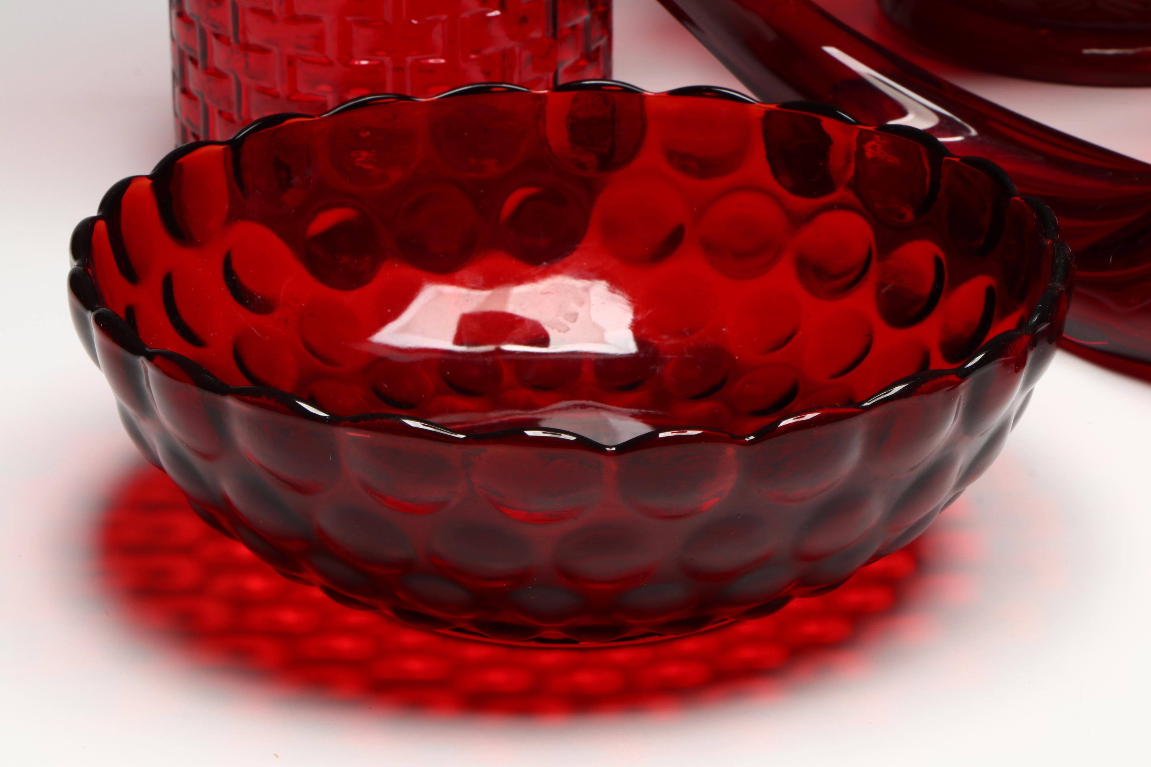 Red Glass Bowls, Cornucopia, Tealight Holder, Jar and Shakers