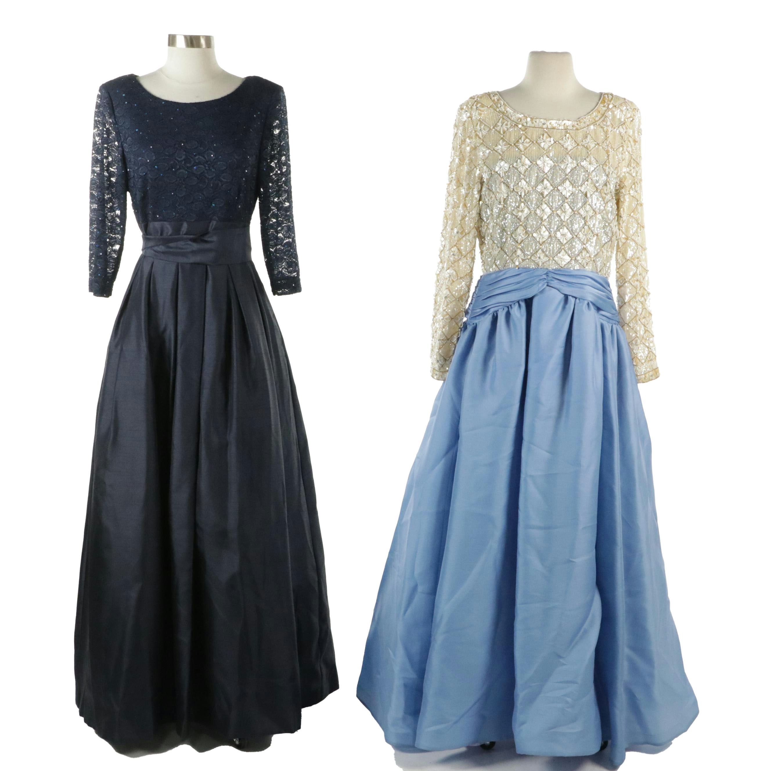 Jessica Howard Embellished Pleated Gown and George F. Couture Vintage Gown