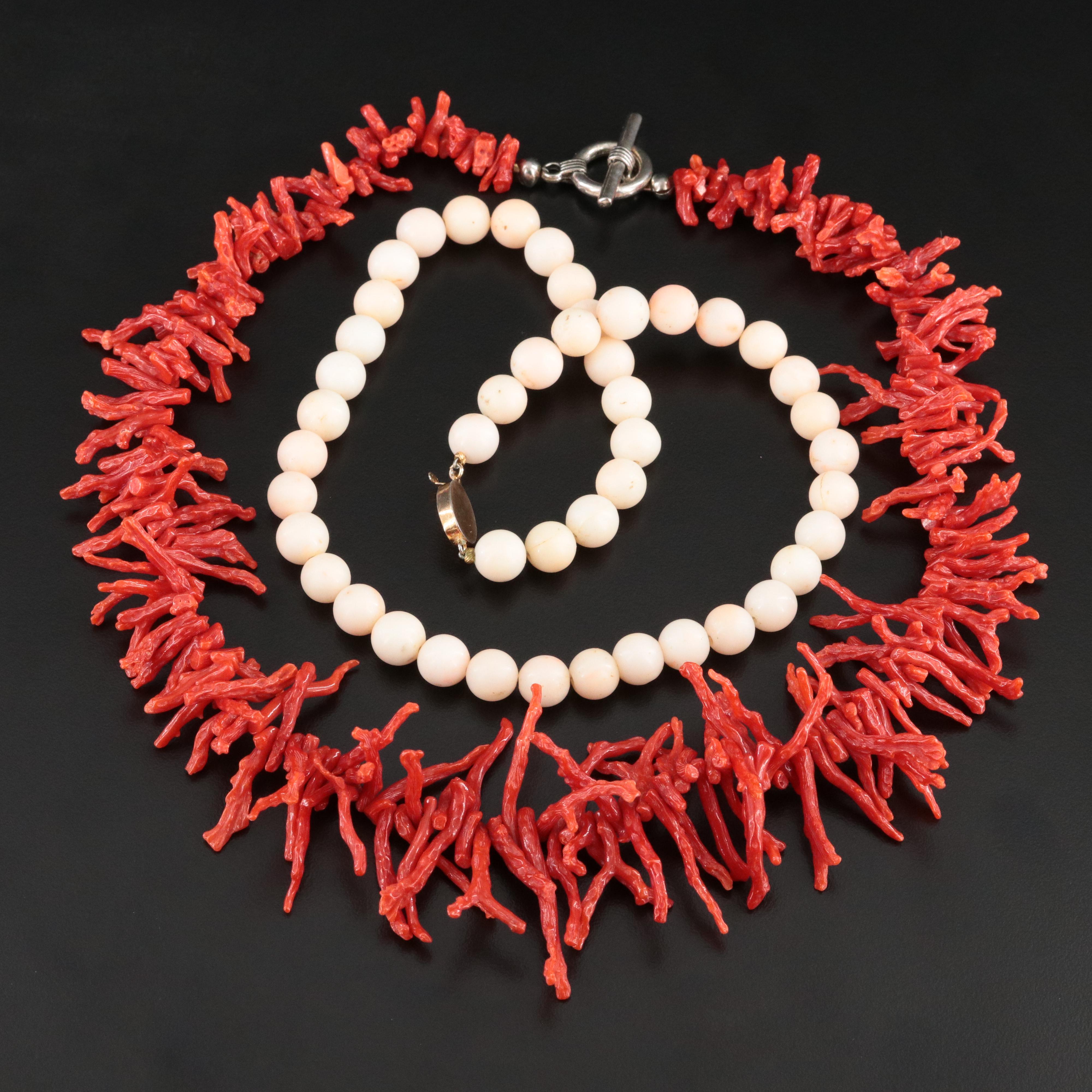 Beaded Coral and Graduated Coral Necklaces