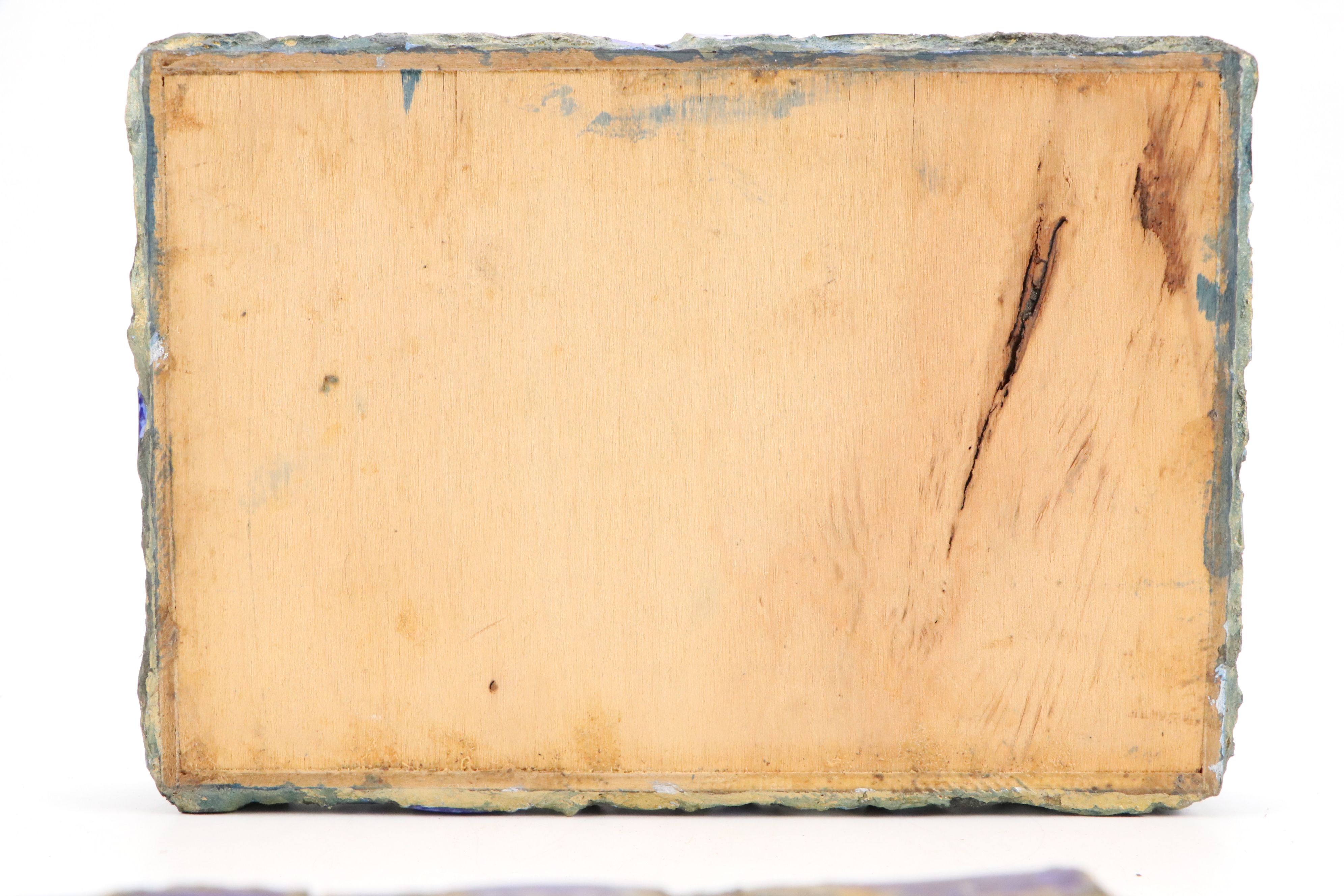 Robert Beaven Wooden Box with Blue on White Pottery Mosaic