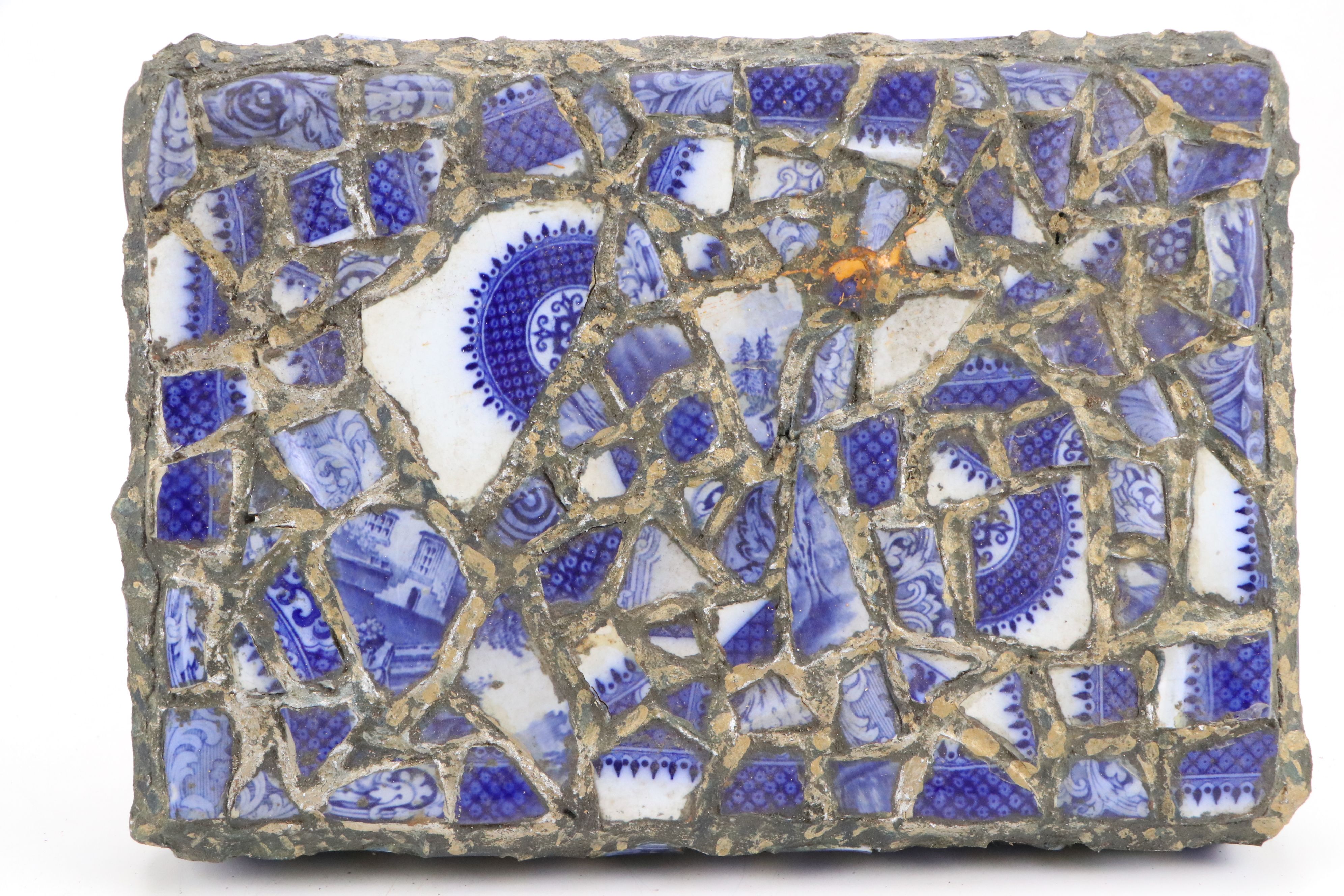 Robert Beaven Wooden Box with Blue on White Pottery Mosaic