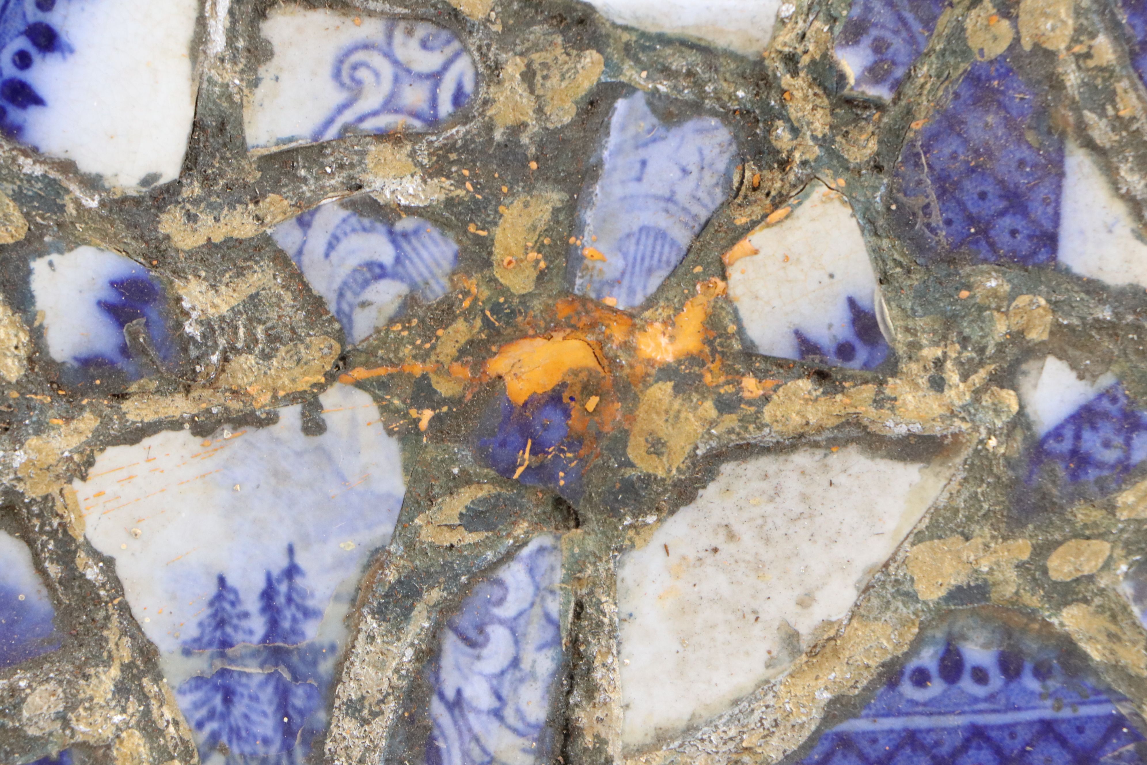 Robert Beaven Wooden Box with Blue on White Pottery Mosaic