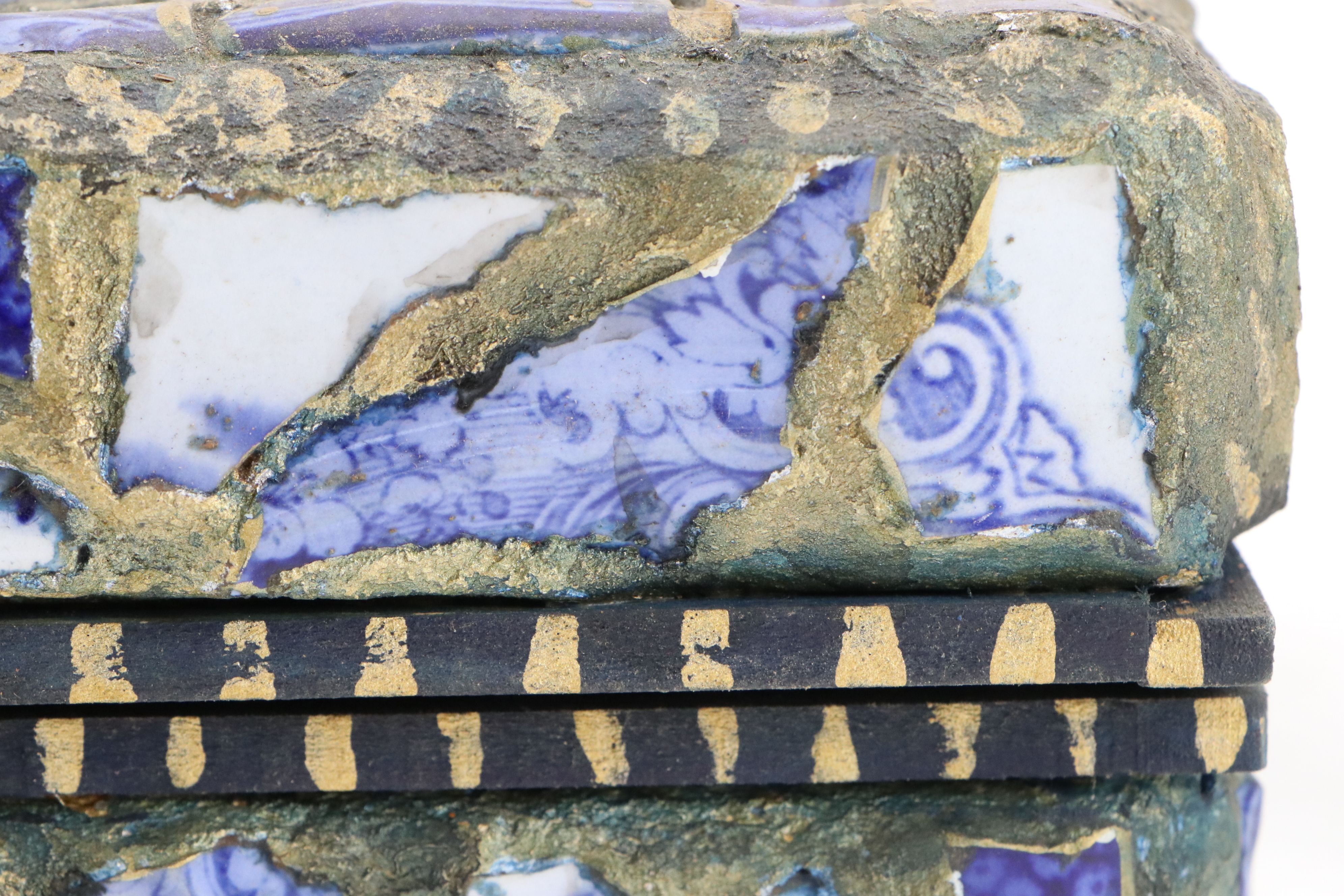 Robert Beaven Wooden Box with Blue on White Pottery Mosaic