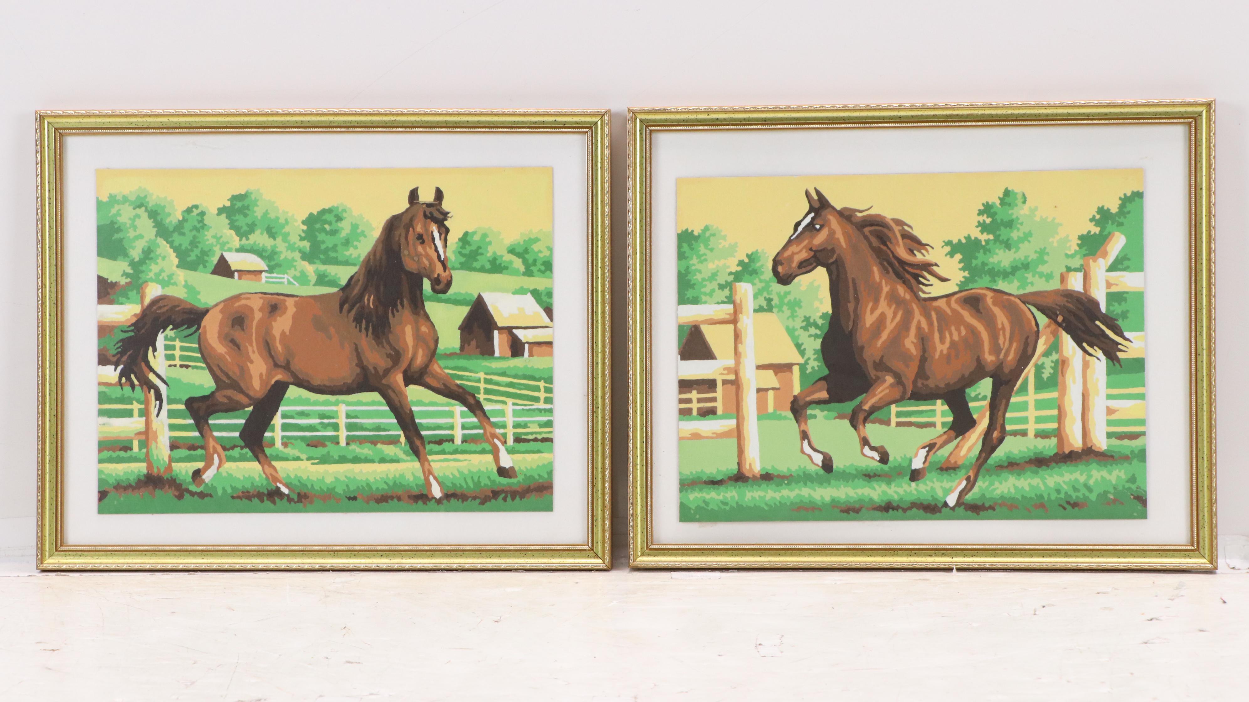 Set of Two Acrylic Paintings of Chestnut Horses, Early 21st Century